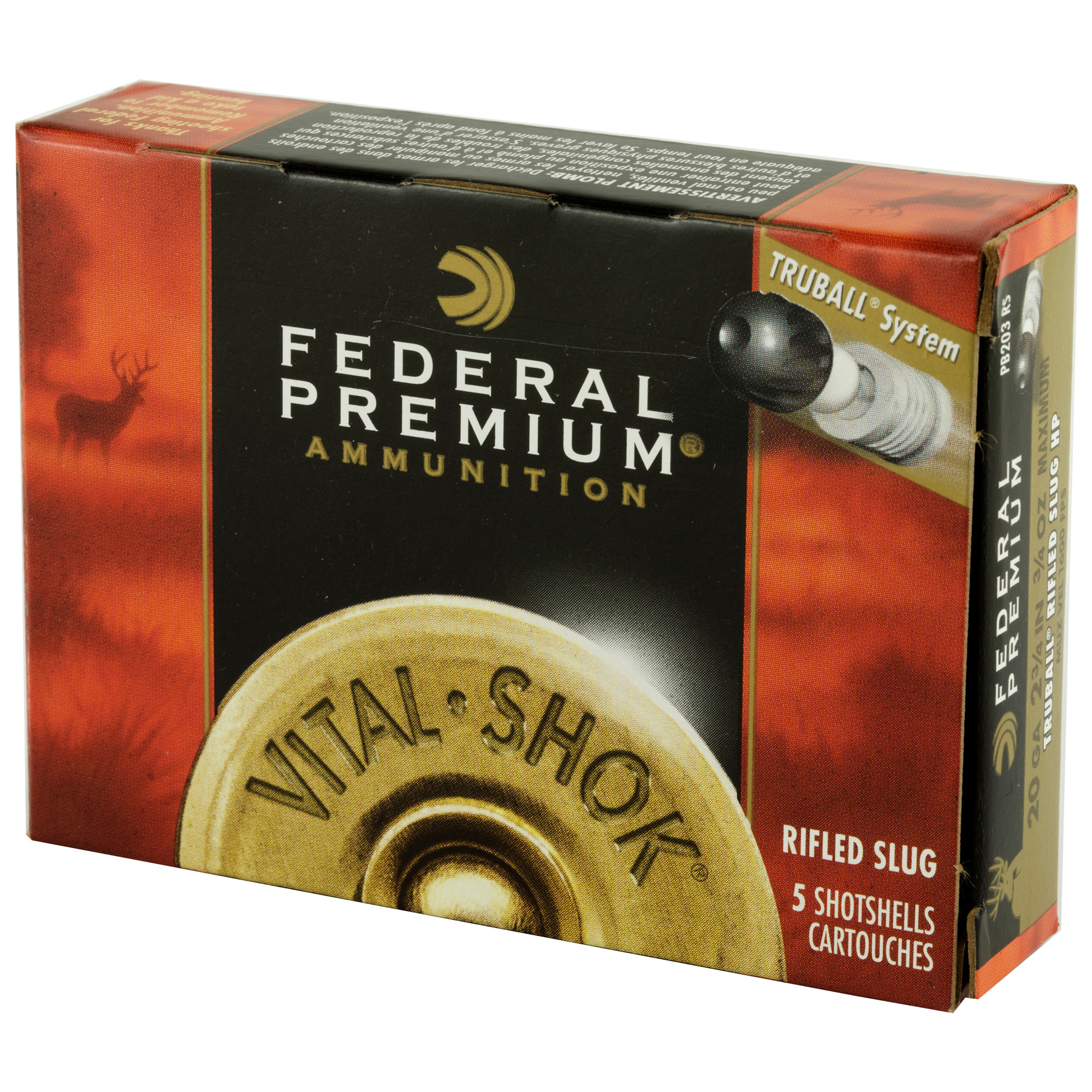 Federal Premium Vital-Shok Ammunition 20 Gauge 2-3/4" 3/4 oz TruBall Hollow Point Rifled Slug Box of 5