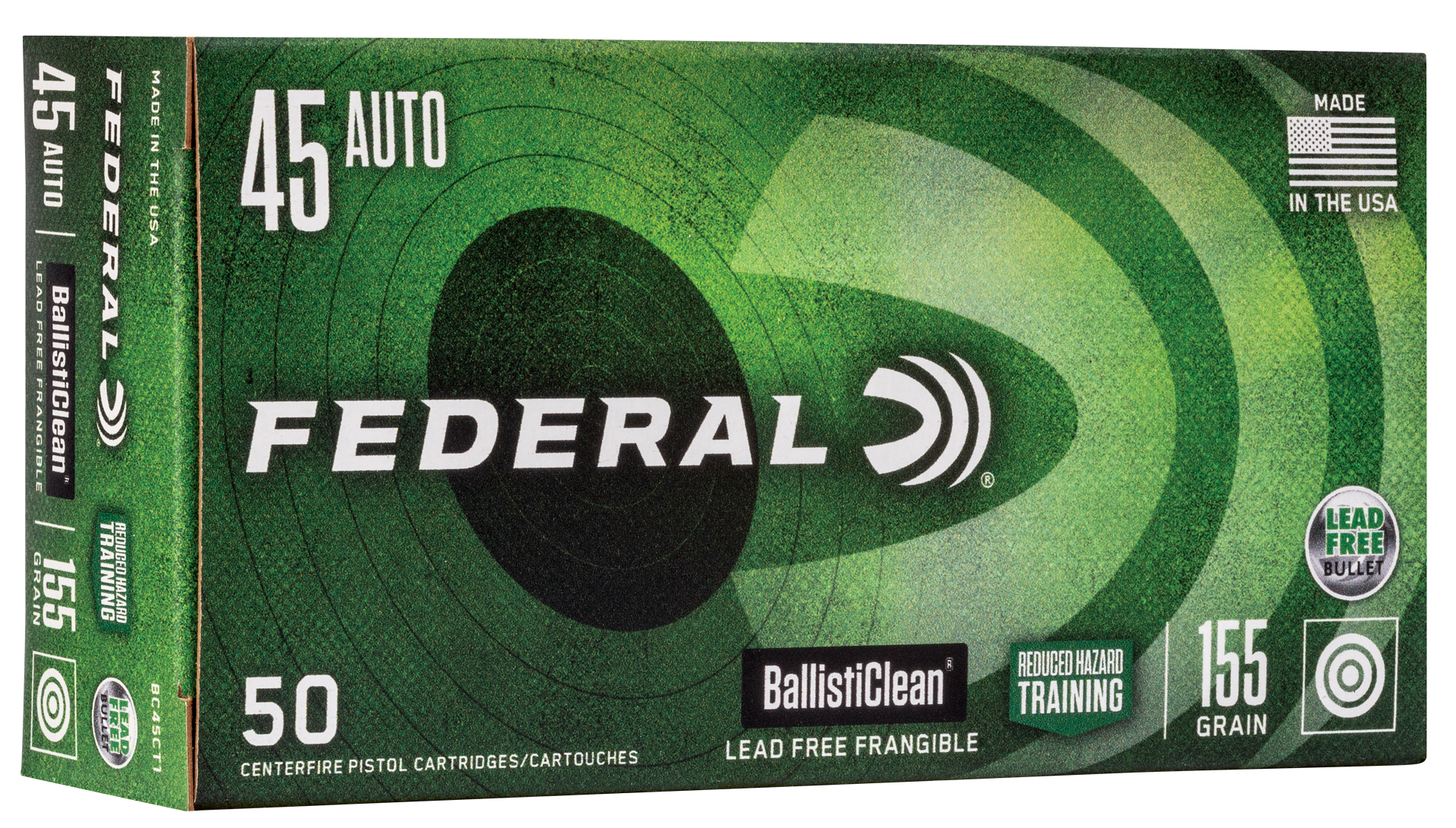Federal BC45CT1 BallistiClean Reduced Hazard Training 45 ACP 155 gr Lead-Free Frangible 50 Bx/20 Cs