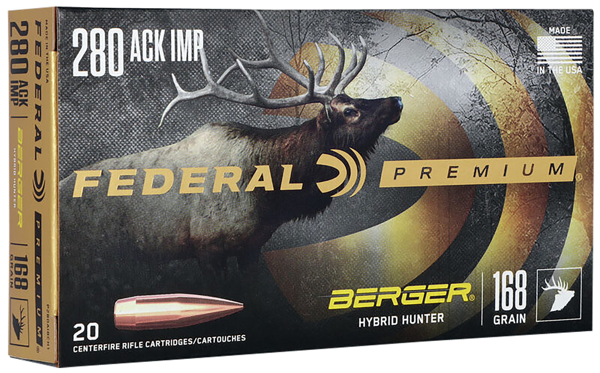 Federal Premium Ammunition 280 Ackley Improved 168 Grain Berger Hybrid Hunter 20RD