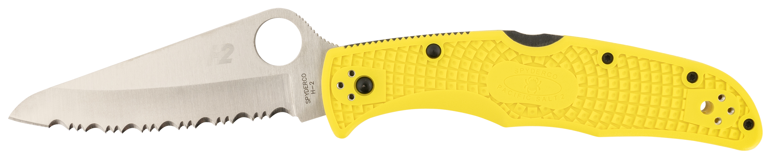 Spyderco C91SYL2 Pacific Salt 2 3.78" Folding Serrated Stonewashed H2 Steel/Blade Yellow FRN Handle