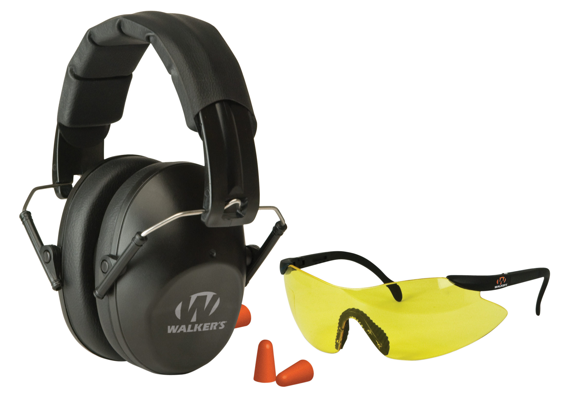 Walker's Pro-Low Profile Folding Earmuffs (NRR 22dB) and Shootng Glasses Kit Black