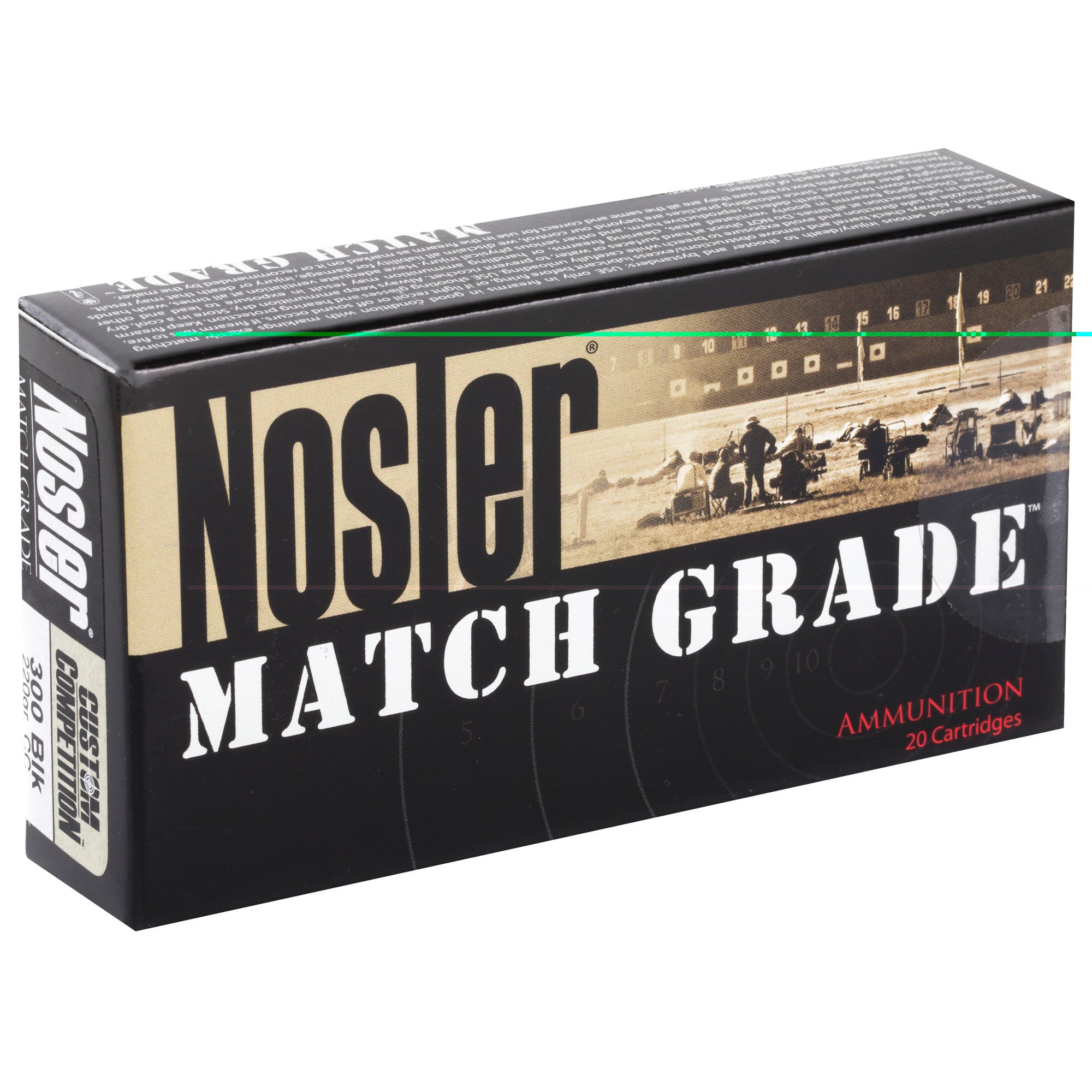 Nosler Match Grade Ammunition 300 AAC Blackout Subsonic 220 Grain Custom Competition Hollow Point Boat Tail 20RD