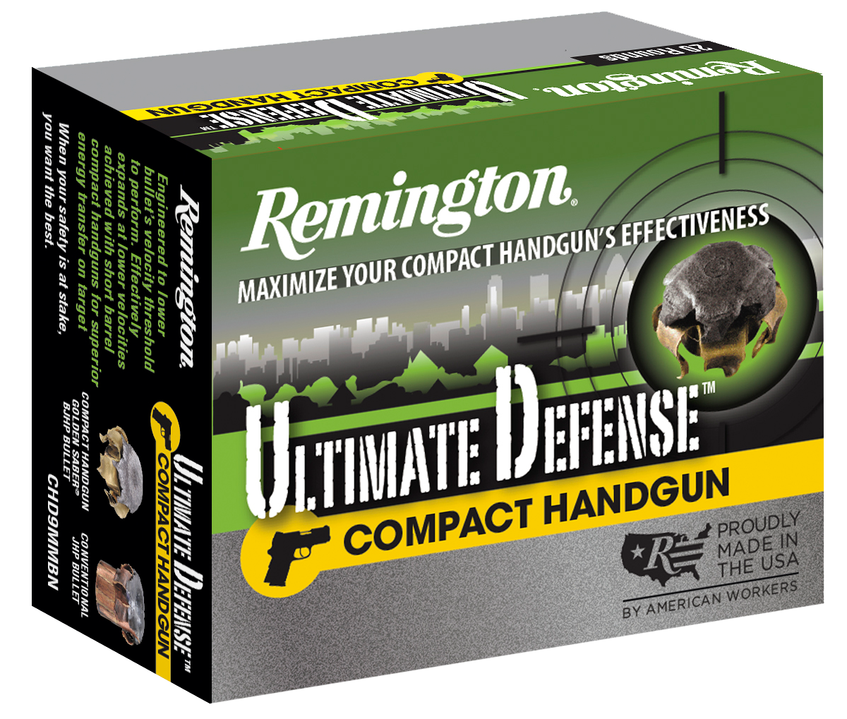 Remington Ammunition 28967 Ultimate Defense Compact Handgun 45 ACP 230 gr Brass Jacket Hollow Point (BJHP) 20rd Bx