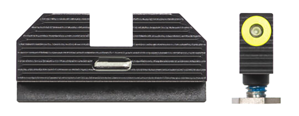 Night Fision Costa Ludus Night Sight Set Glock 17, 19, 34 Tritium Yellow Ring Front, Square Notch Rear with Horizontal Tritium Bar Steel Nitride
