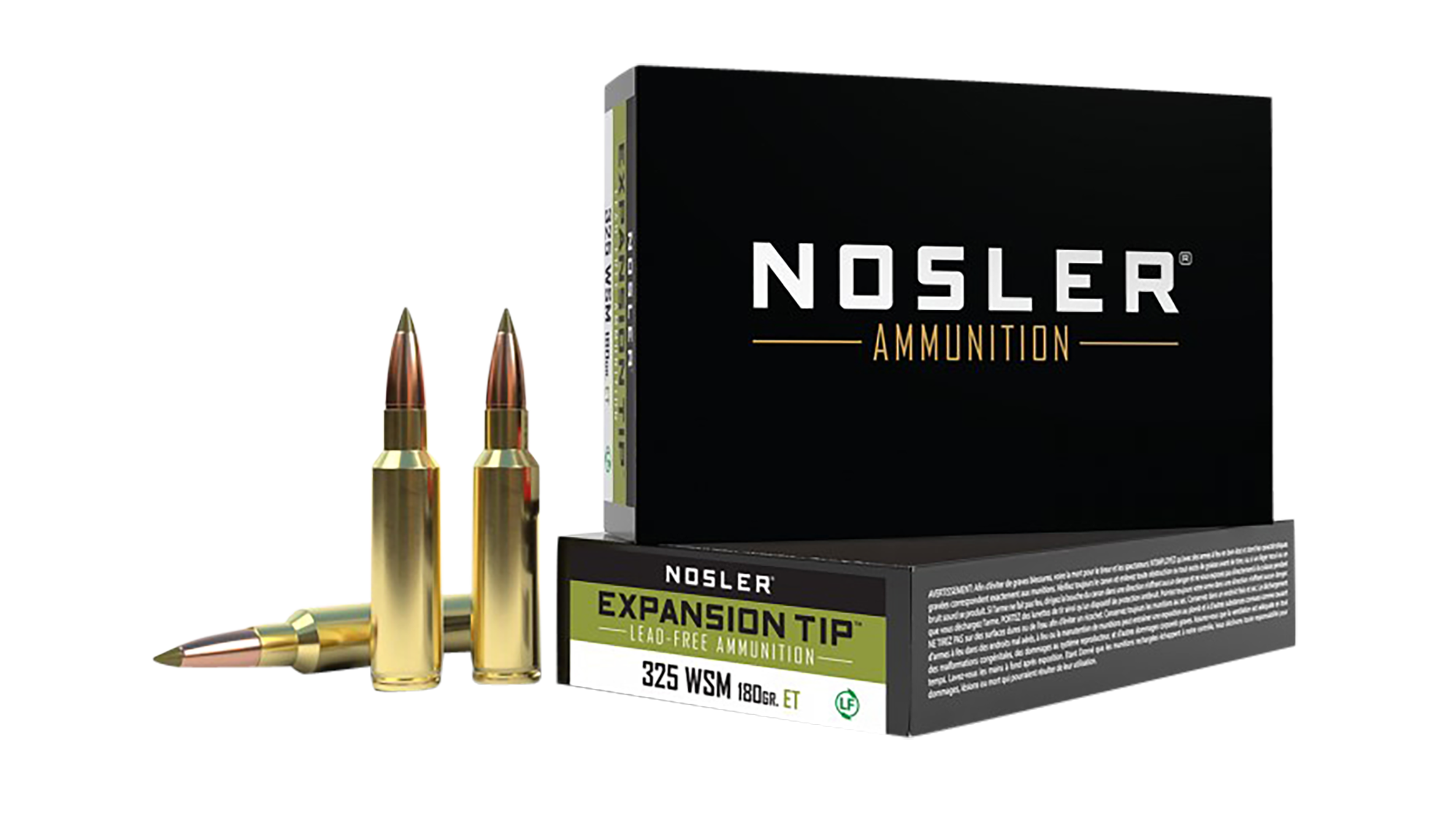 Nosler E-Tip Ammunition 325 Winchester Short Magnum (WSM) 180 Grain Polymer Tip Lead-Free 20RD