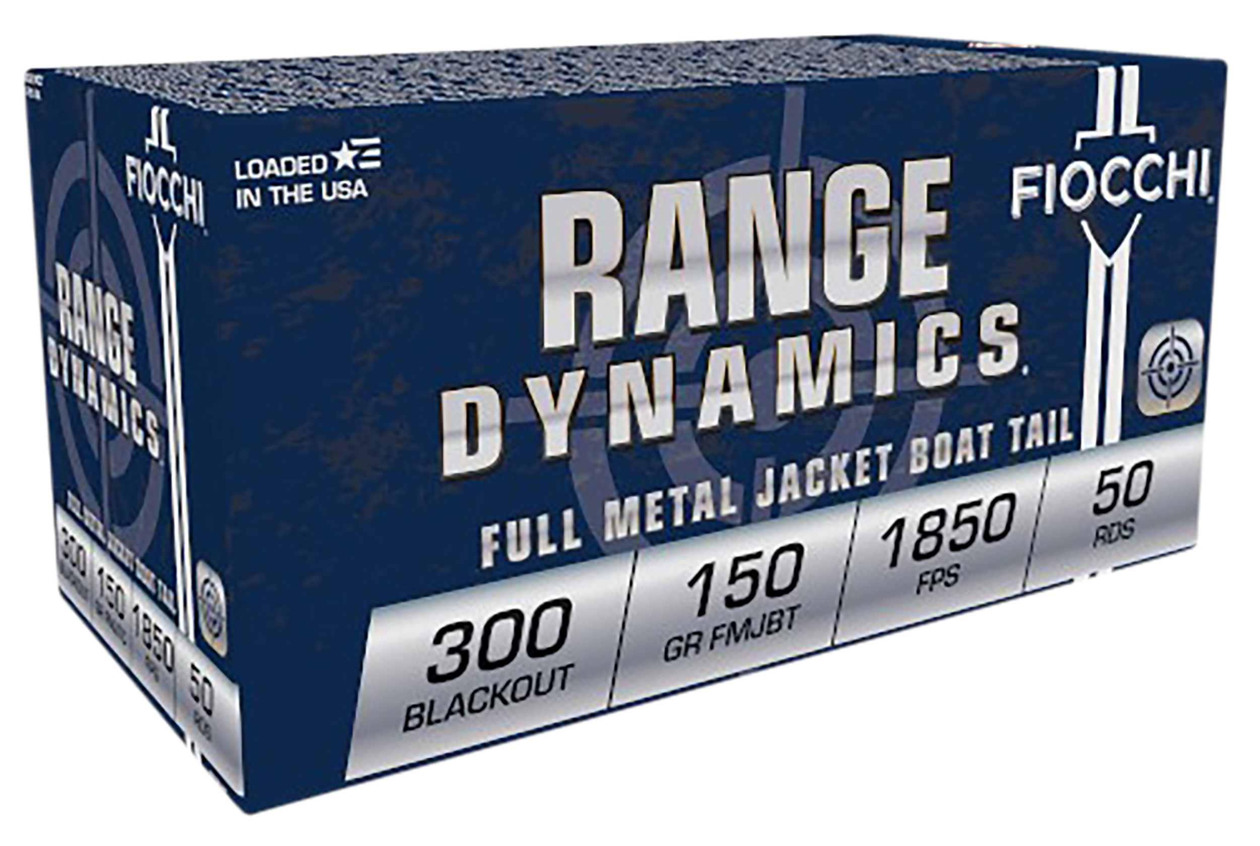 Fiocchi Range Dynamics Ammunition 300 AAC Blackout 150 Grain Full Metal Jacket Boat Tail