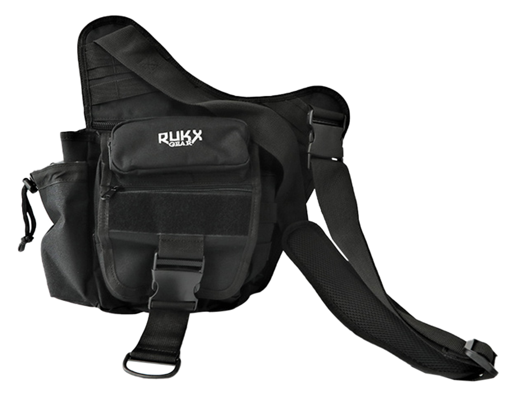 Rukx Gear ATICTSBB Sling BagWater Resistant Black 600D Polyester with Single Strap, Adjustable Water Bottle Holder & Padded Compartments 11.50" x 10" x 8" Dimensions