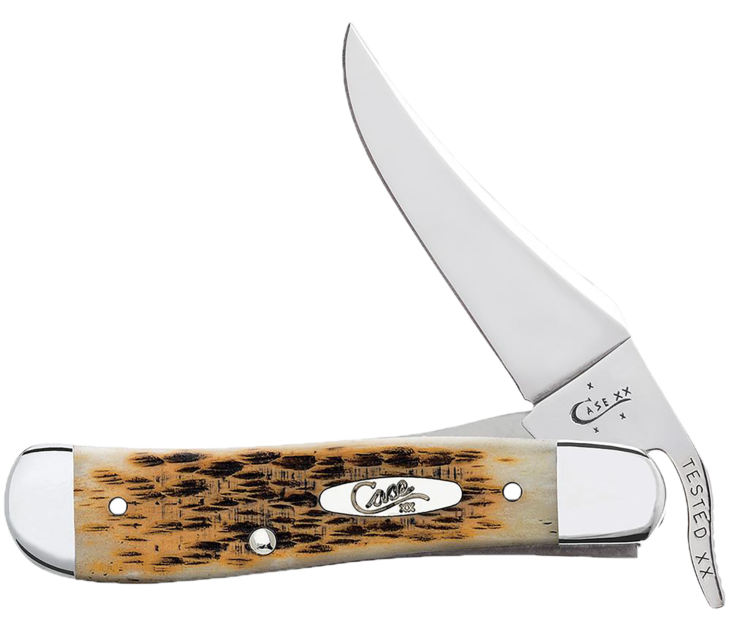 Case 02606 RussLock2.70" Folding RussLock Clip Plain Mirror Polished Tru-Sharp SS Blade/Peach Seed Jigged Amber Bone Handle