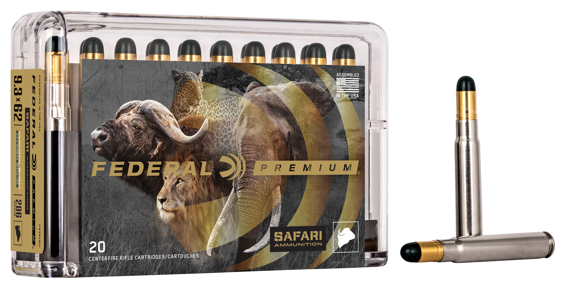 Federal Premium Safari Ammunition 9.3x74mm Rimmed 286 Grain Woodleigh Hydrostatically Stabilized Solid Bullets 20RD