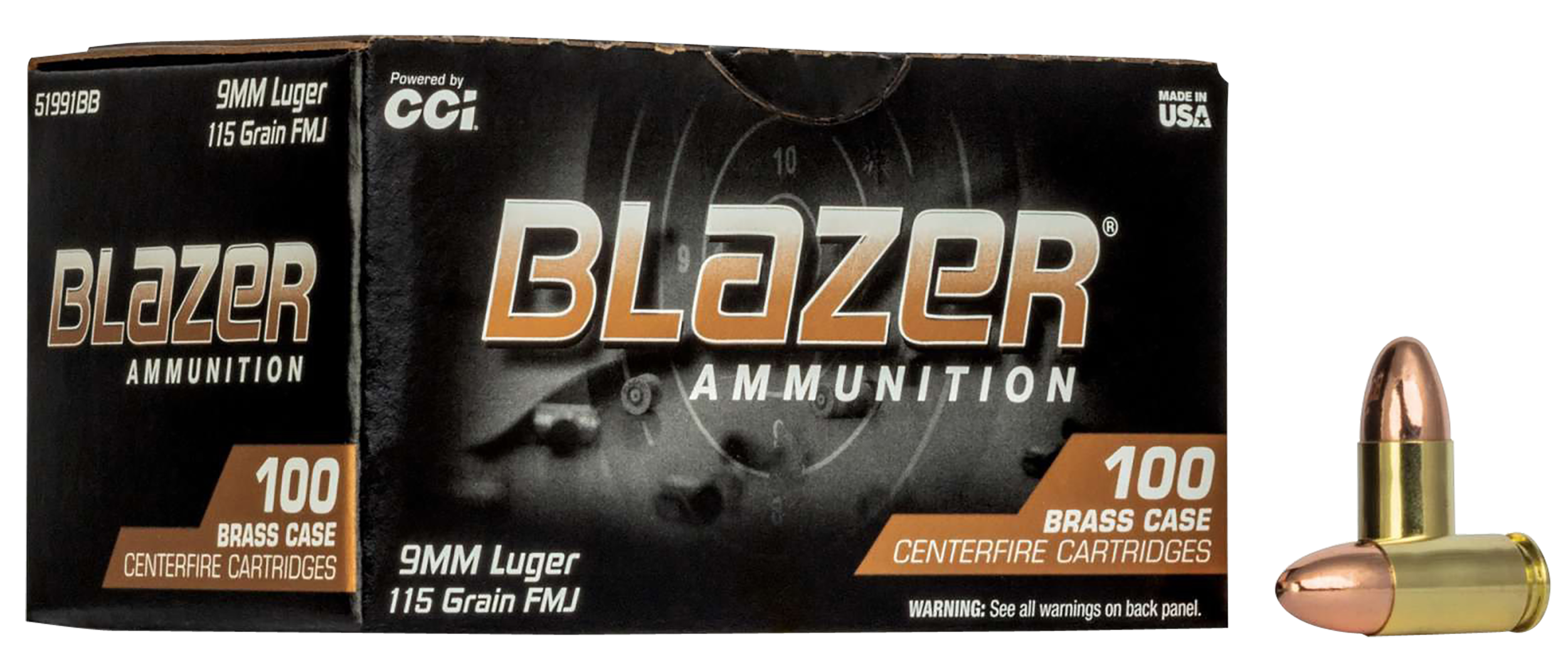 CCI 51991BB Blazer Brass Handgun 9mm Luger 115 gr FMJ100 Per Box/ 5 Cs