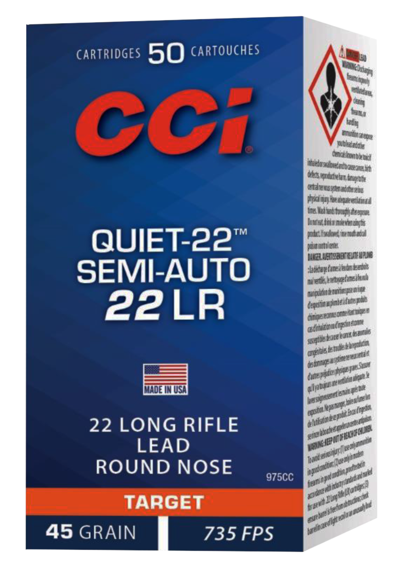 CCI 975CC Quiet-22 Target 22 LR 45 gr Lead Round Nose (LRN) 50 Per Box/ 100 Cs