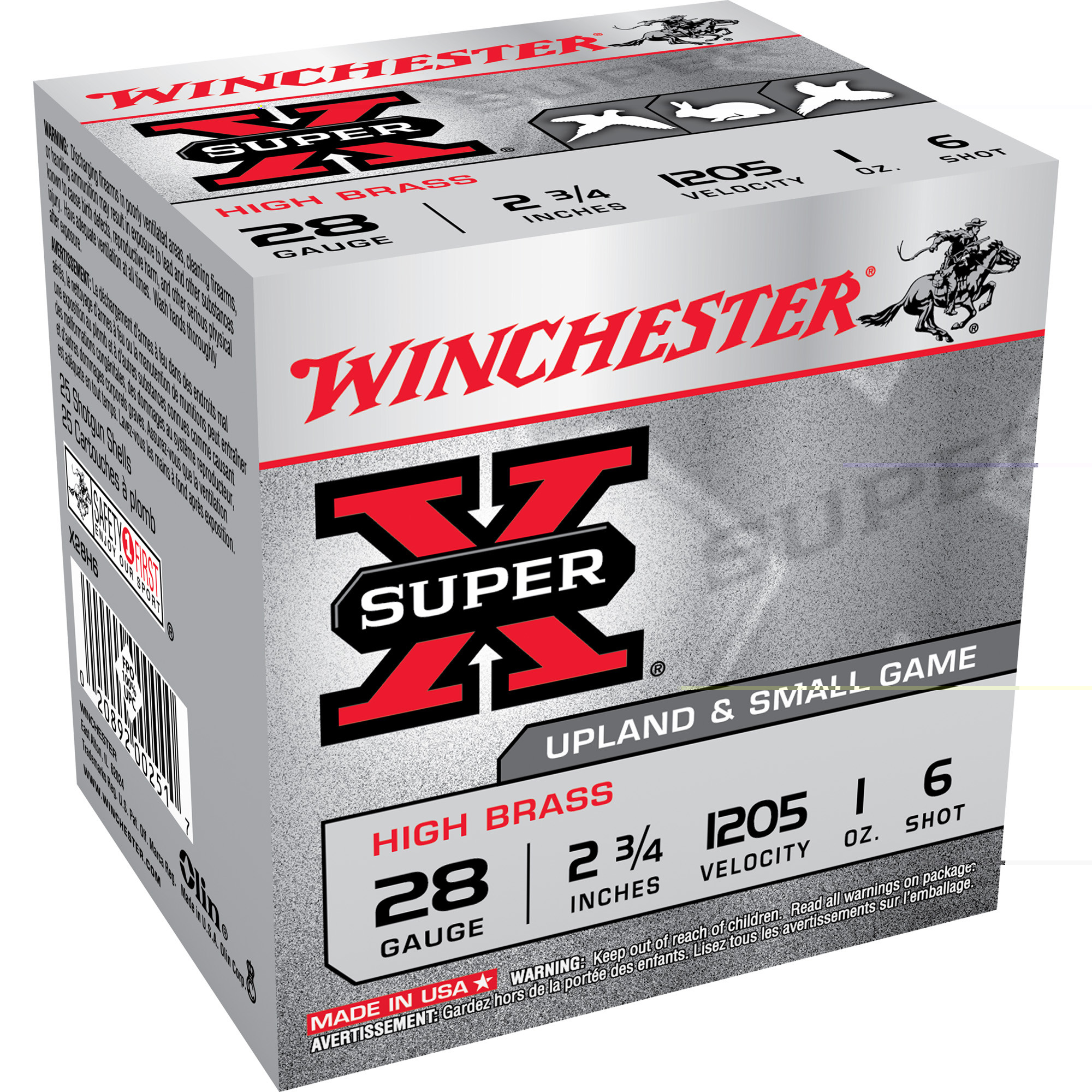 Winchester Super-X High Brass Ammunition 28 Gauge 2-3/4" 1 oz #6 Shot Box of 25