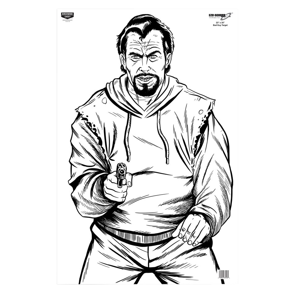 Birchwood Casey 37019 EZE-Scorer Bad Guy Silhouette Paper Hanging 23" x 35" Black/White 5 Pack