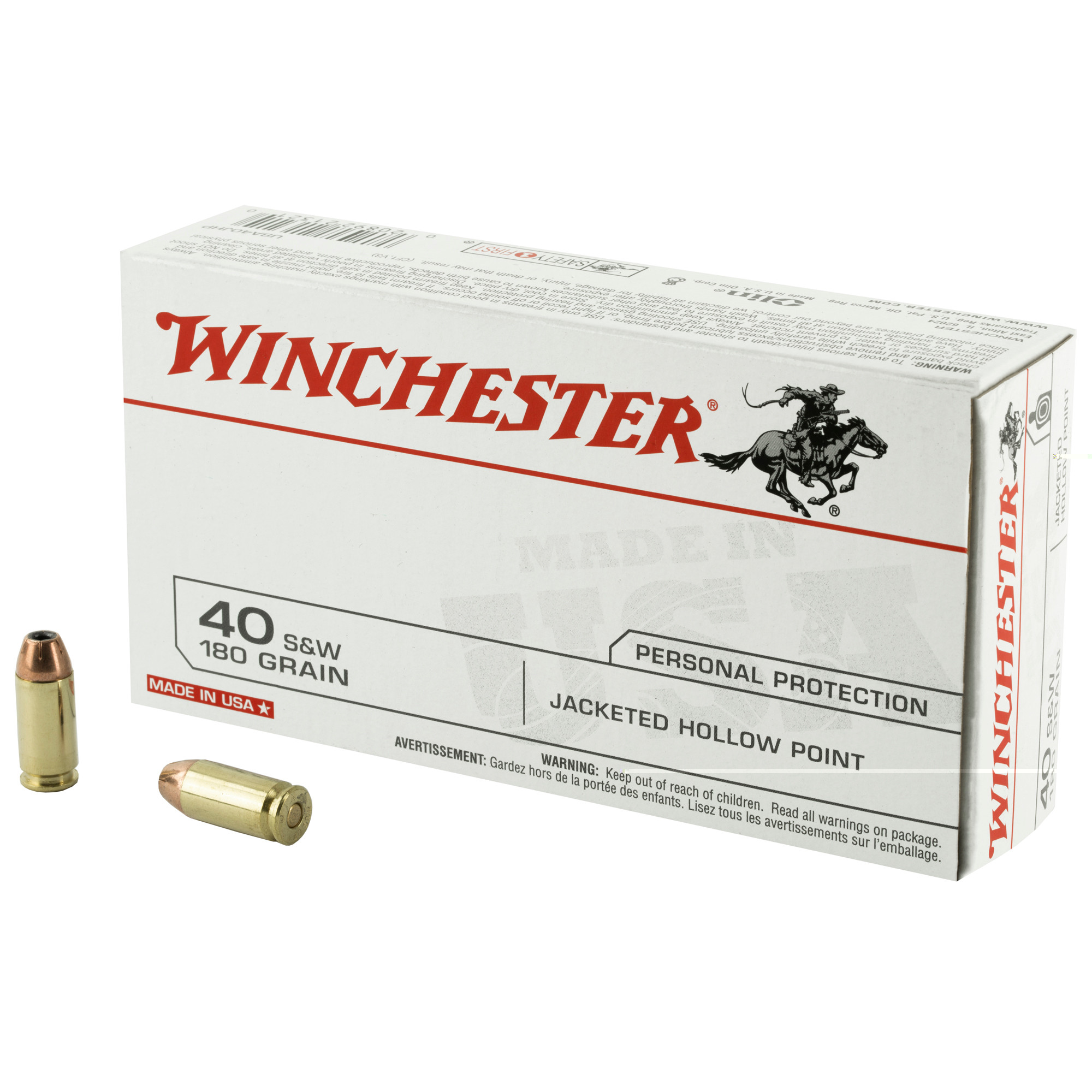 Winchester USA Ammunition 40 S&W 180 Grain Jacketed Hollow Point Box of 50