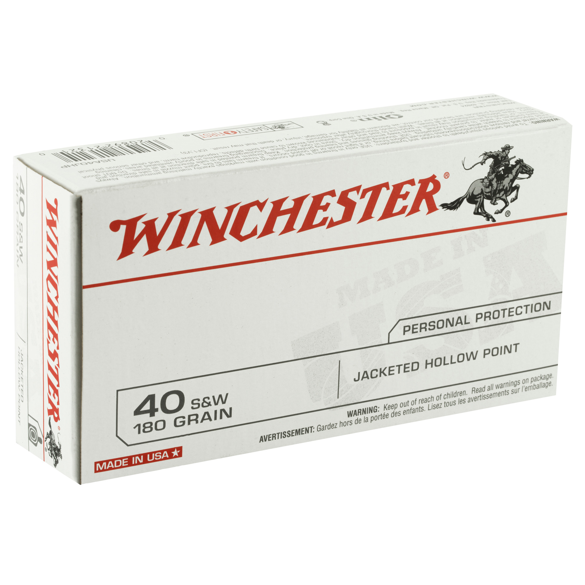 Winchester USA Ammunition 40 S&W 180 Grain Jacketed Hollow Point Box of 50