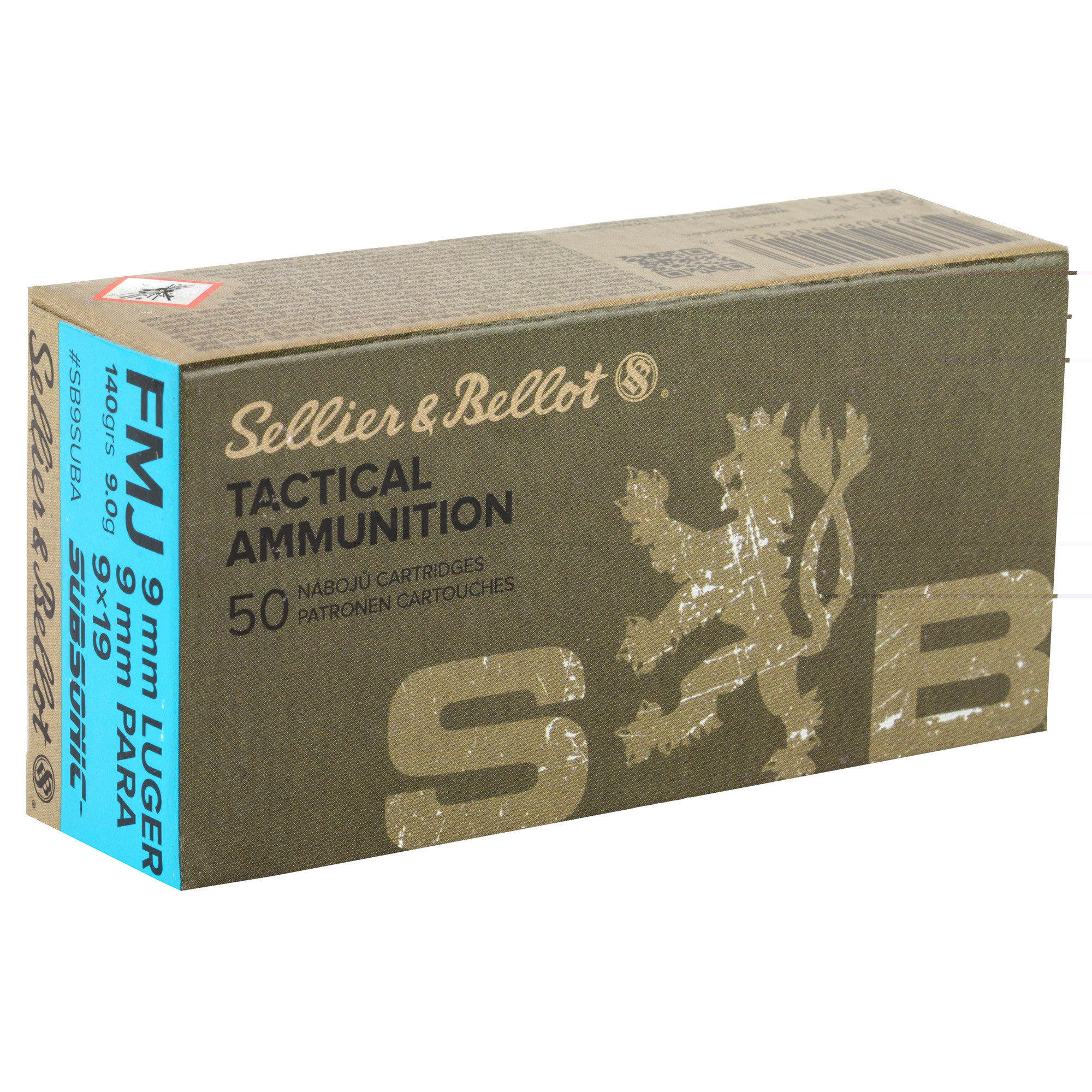 Sellier & Bellot SB9SUBA Handgun Target 9mm Luger Subsonic 140 gr FMJ50rd Bx