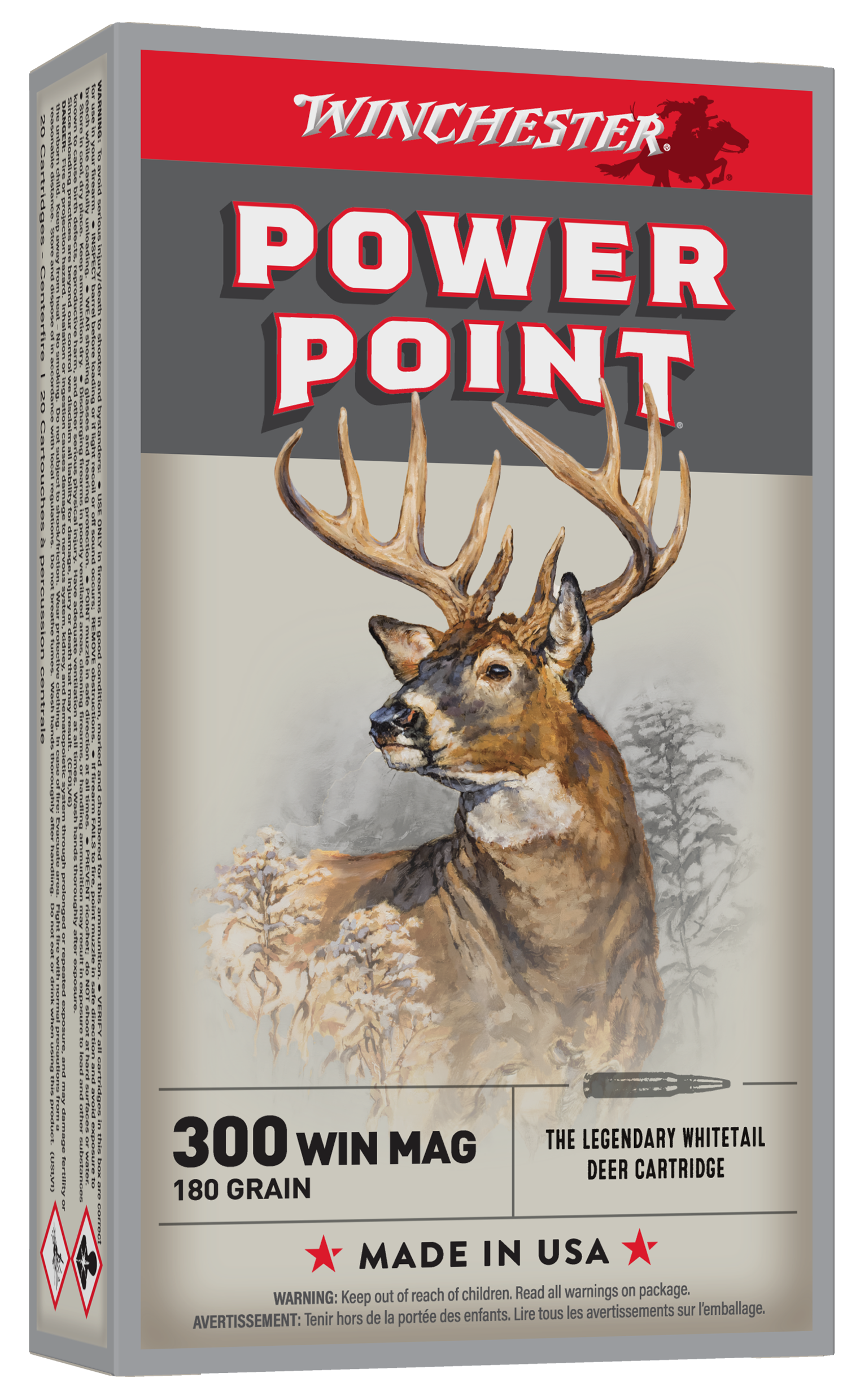 Winchester Power Point Ammunition 300 Winchester Magnum 180 Grain Power-Point 20RD