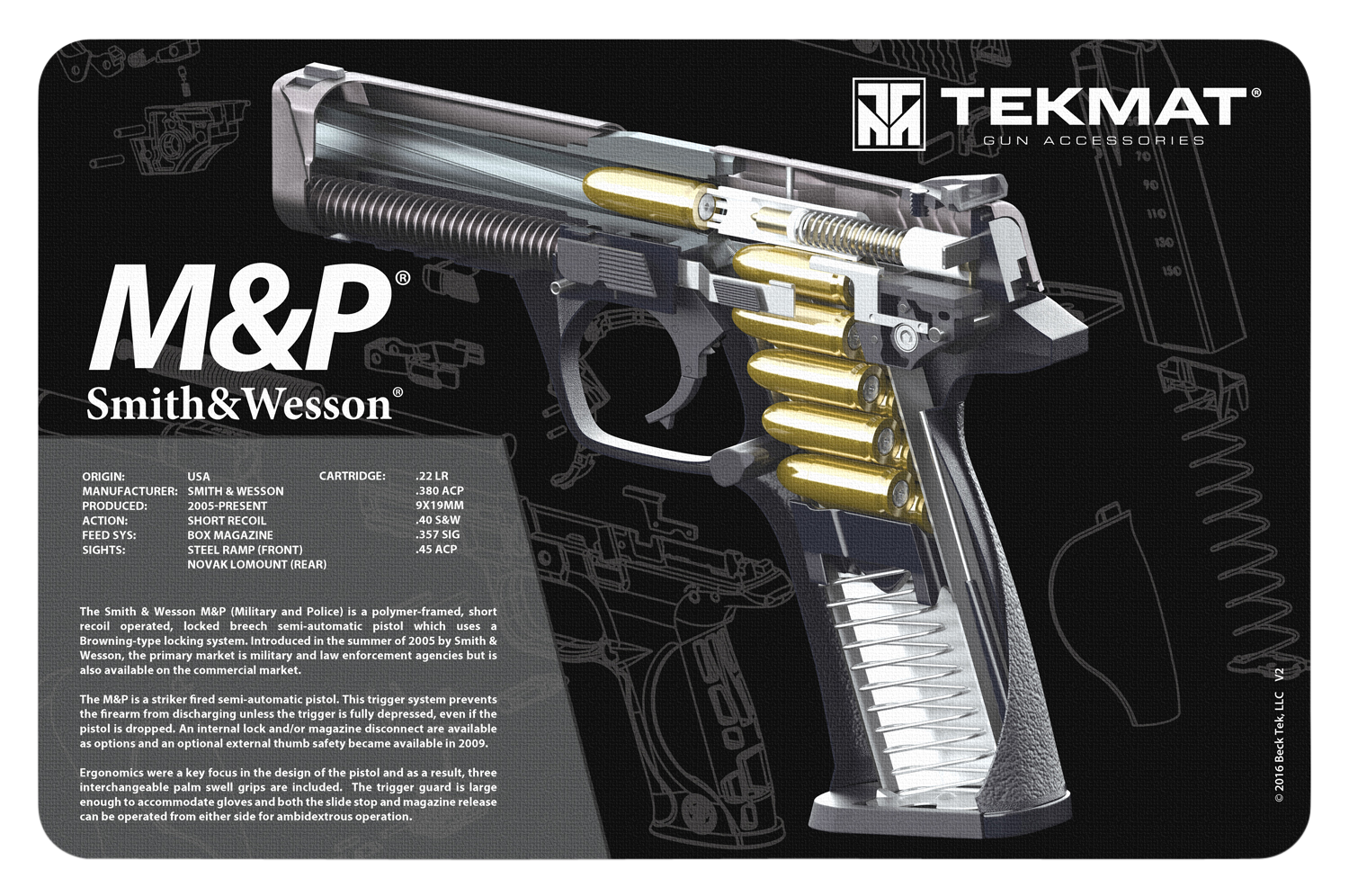 TekMat TEKR17SWMPCA S&W M&P Cutaway Cleaning Mat Multi Color Rubber 17" Long