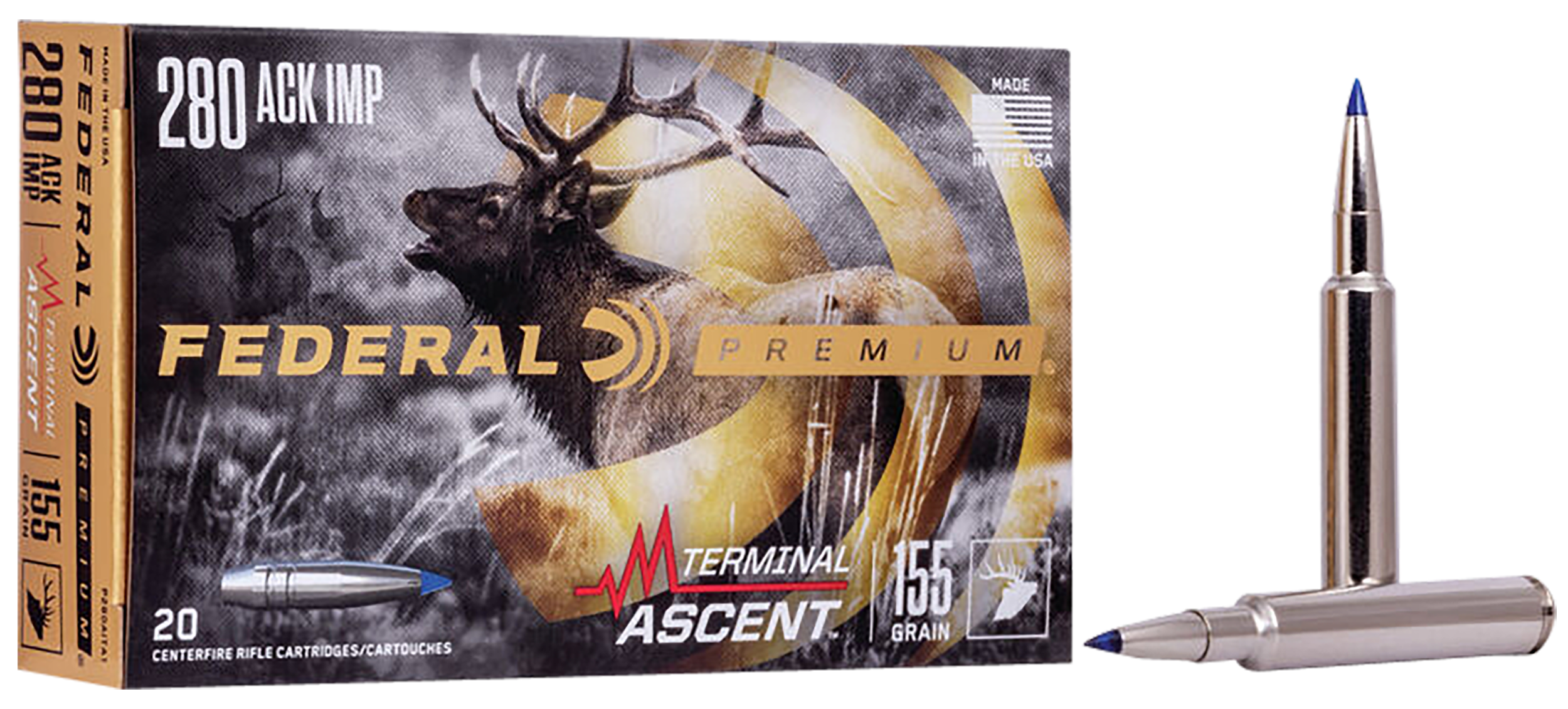 Federal Premium Terminal Ascent Ammunition 280 Ackley Improved 155 Grain Polymer Tip Bonded Boat Tail 20RD