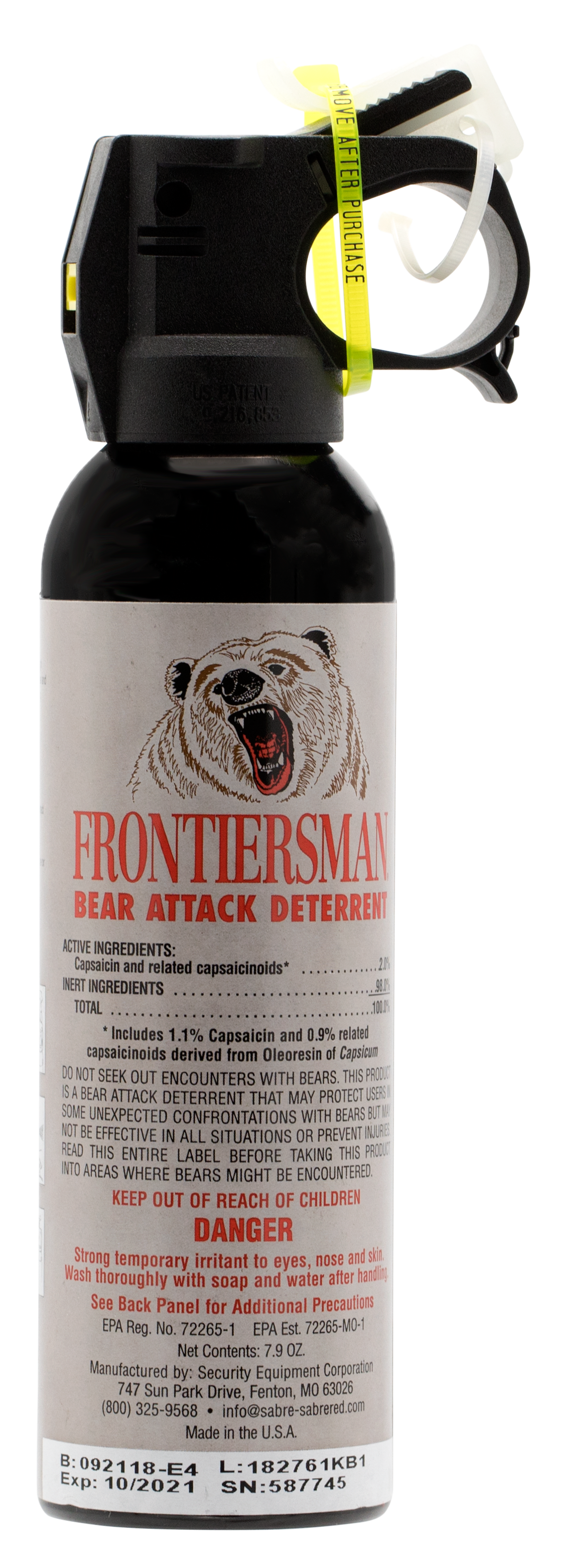Sabre FBAD03 Frontiersman Bear Spray Effective 30 ft 7.90 oz Aerosol Repels Bears
