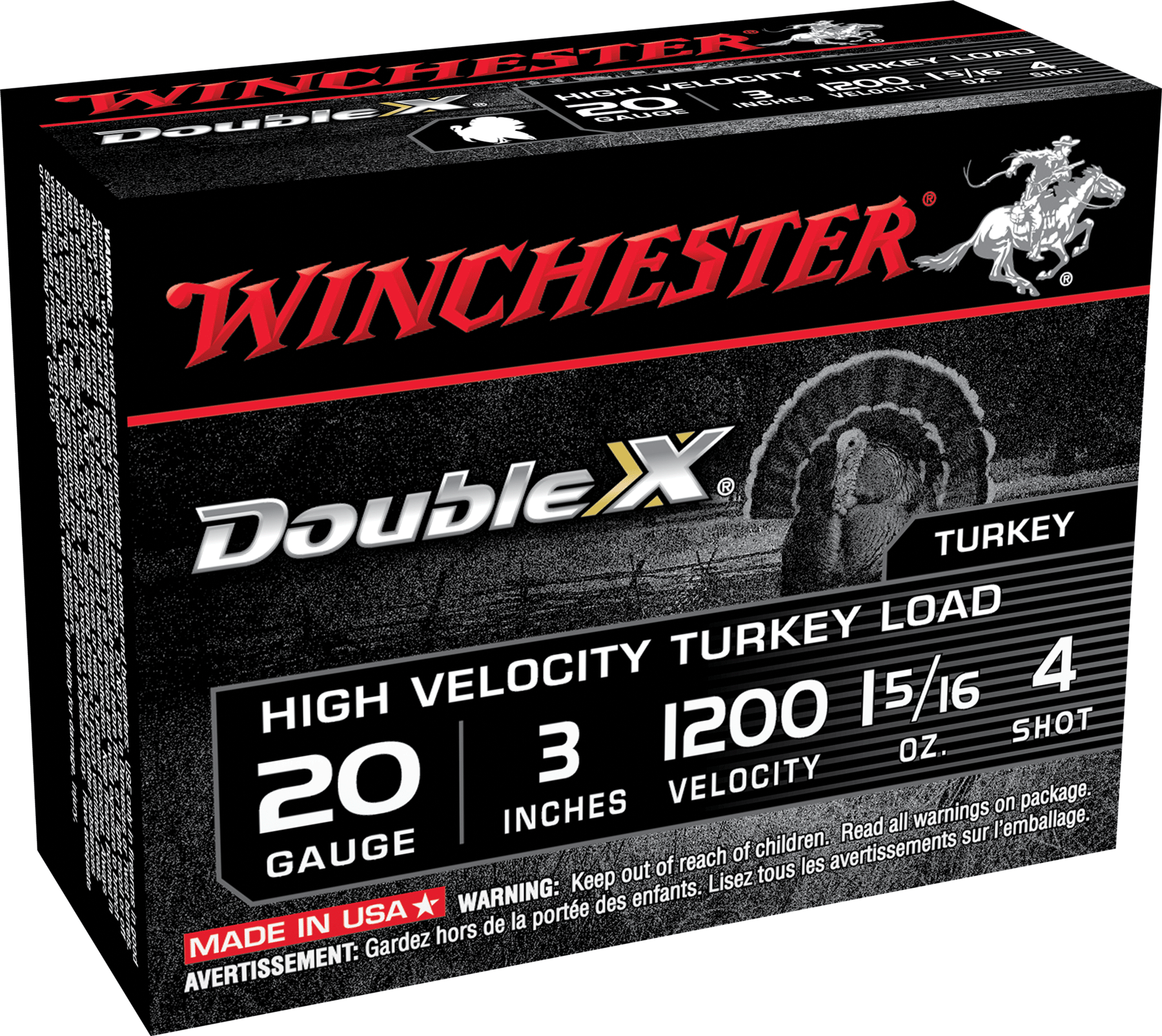 Winchester Double X Turkey Ammunition 20 Gauge 3" 1-5/16 oz #4 Copper Plated Shot Box of 10