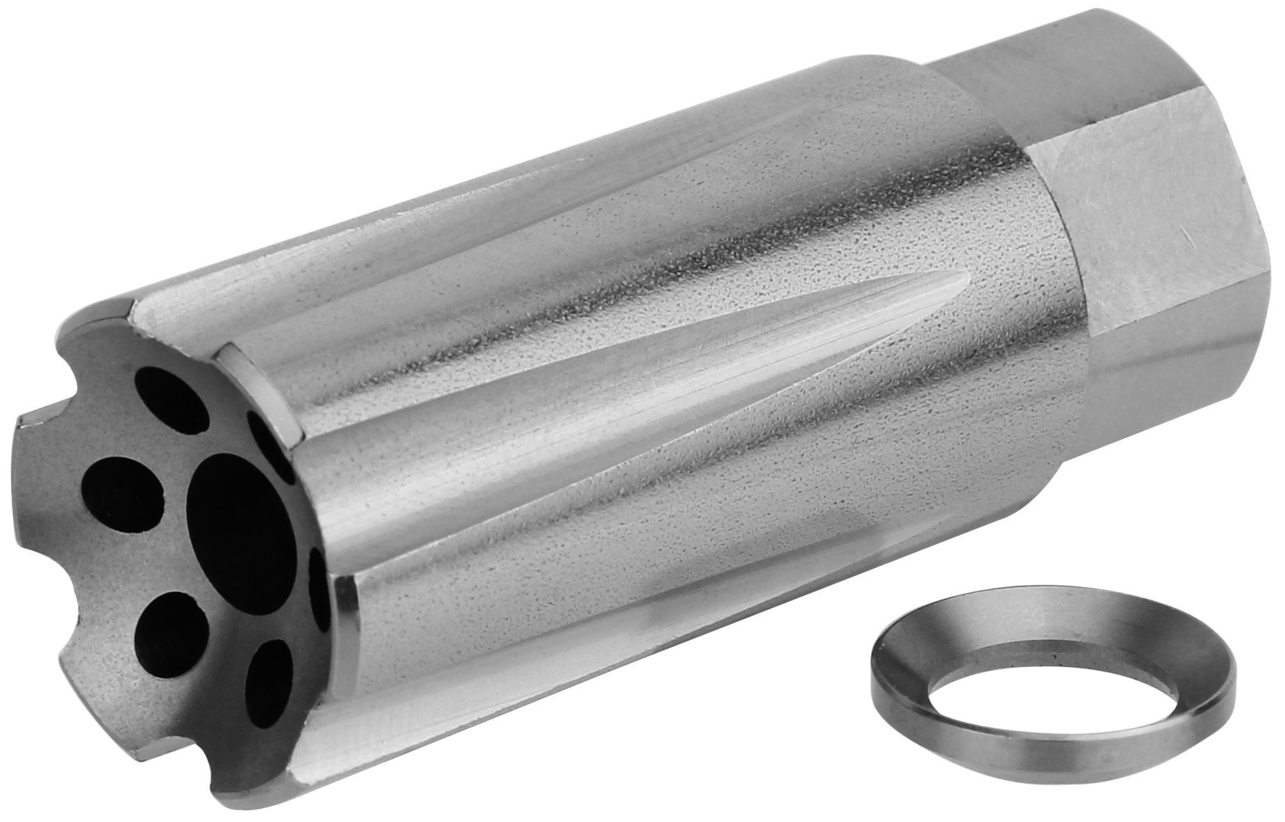 TacFire MZ1020SS Linear Compensator Stainless Steel with 1/2"-28 tpi Threads, 2.05" OAL & 0.87" Diameter for 5.56x45mm NATO AR-15