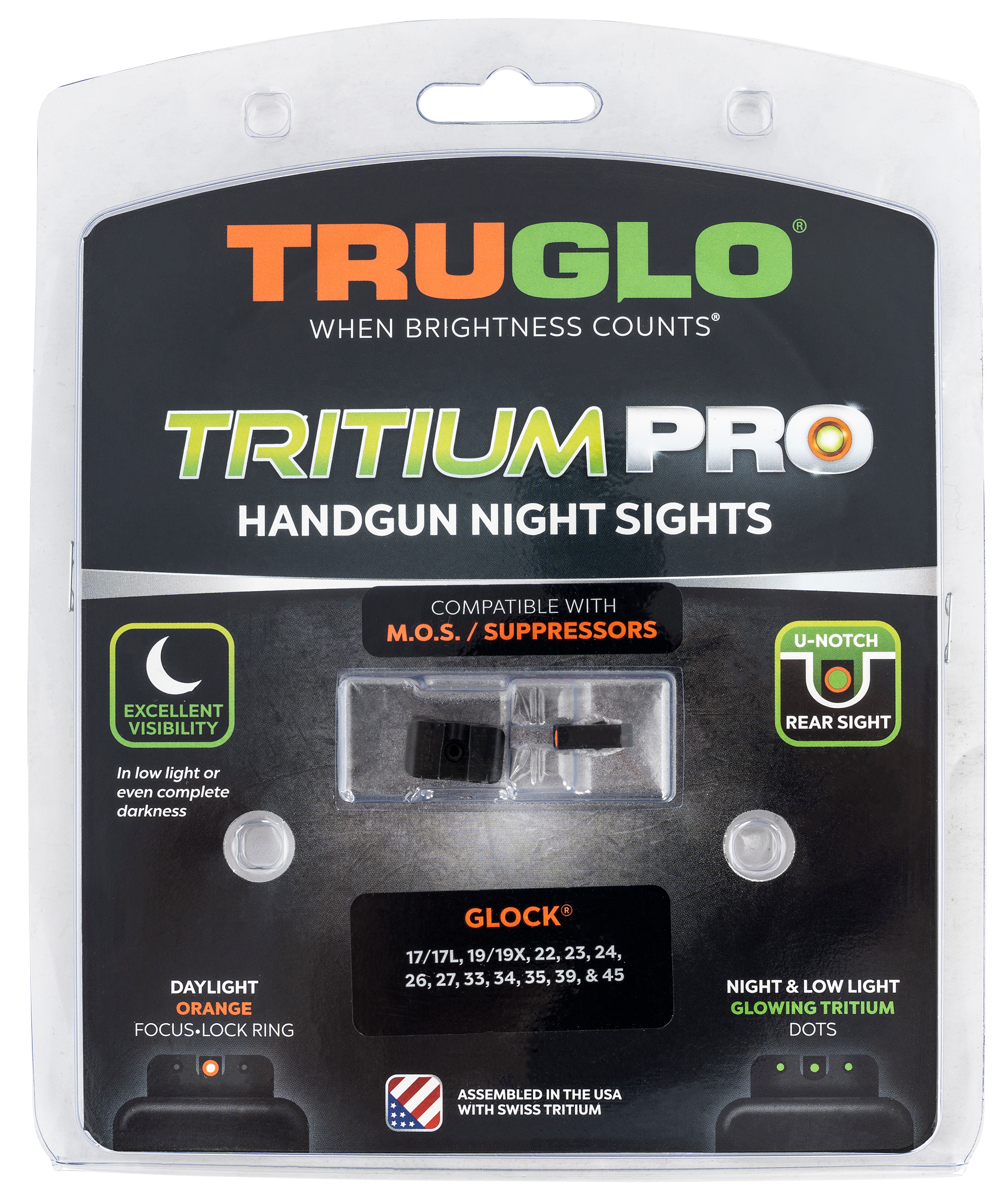 TruGlo TG231G1MC Tritium ProBlack | Green Tritium Orange Outline Front Sight Green Tritium Rear Sight