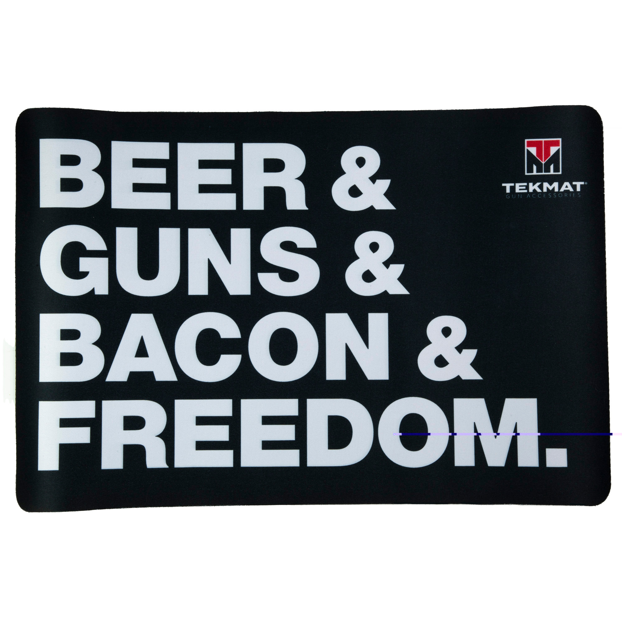 TekMat TEKR17BGBF "Beer & Guns & Bacon & Freedom" Original Mat Black/White Rubber 17" Long 11" x 17" "Beer & Guns & Bacon & Freedom" Illustration
