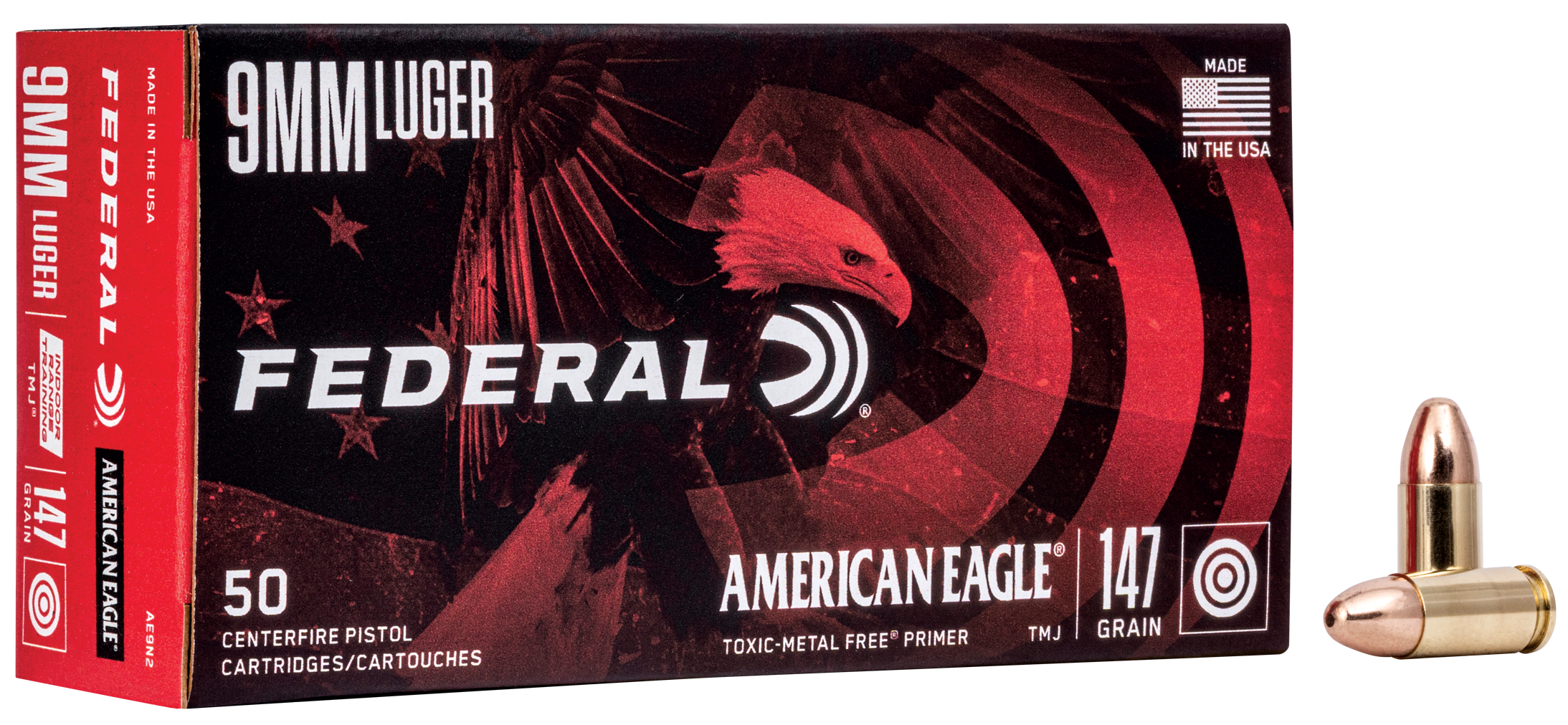 Federal AE9N2 American Eagle IRT9mm Luger 147 gr Total Metal Jacket (TMJ) 50 Per Box/20 Cs