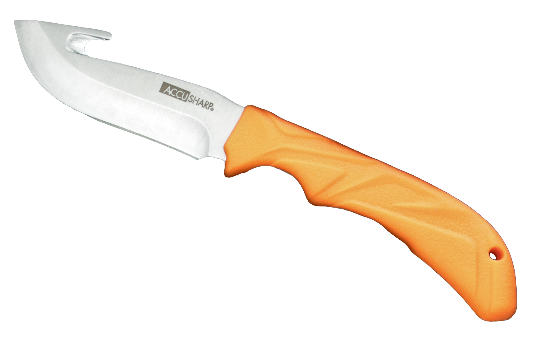 AccuSharp 729C Gut Hook3.50" Fixed Gut Hook Plain Stainless Steel Blade/Blaze Orange Rubber Handle Includes Belt Carry Pouch