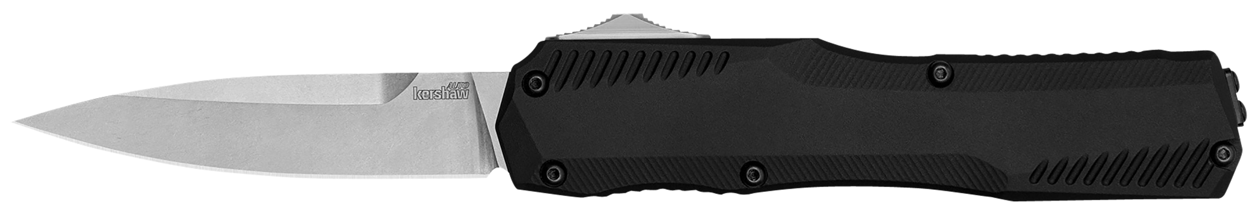 Kershaw 9000 Livewire3.30" OTF Spear Point Plain Stonewashed CPM 20V SS Blade/ Textured Black Anodized Aluminum Handle Includes Pocket Clip
