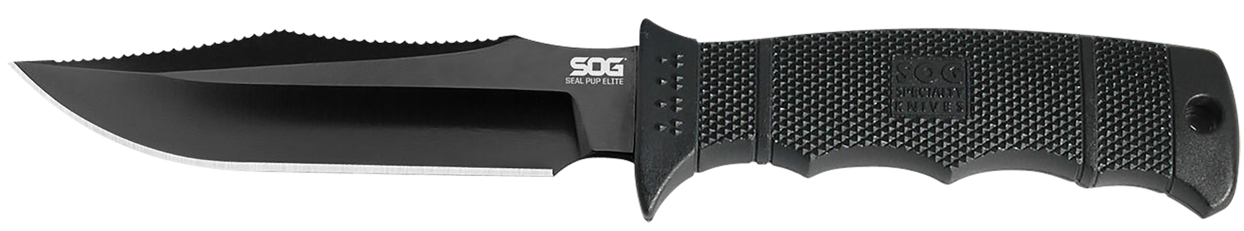 S.O.G SOGE37SNCP Seal Pup Elite 4.85" Fixed Clip Point Plain Black Hardcased TiCN AUS-8A SS Blade/Black w/Grip Lines GRN Handle Includes Lanyard/Sheath