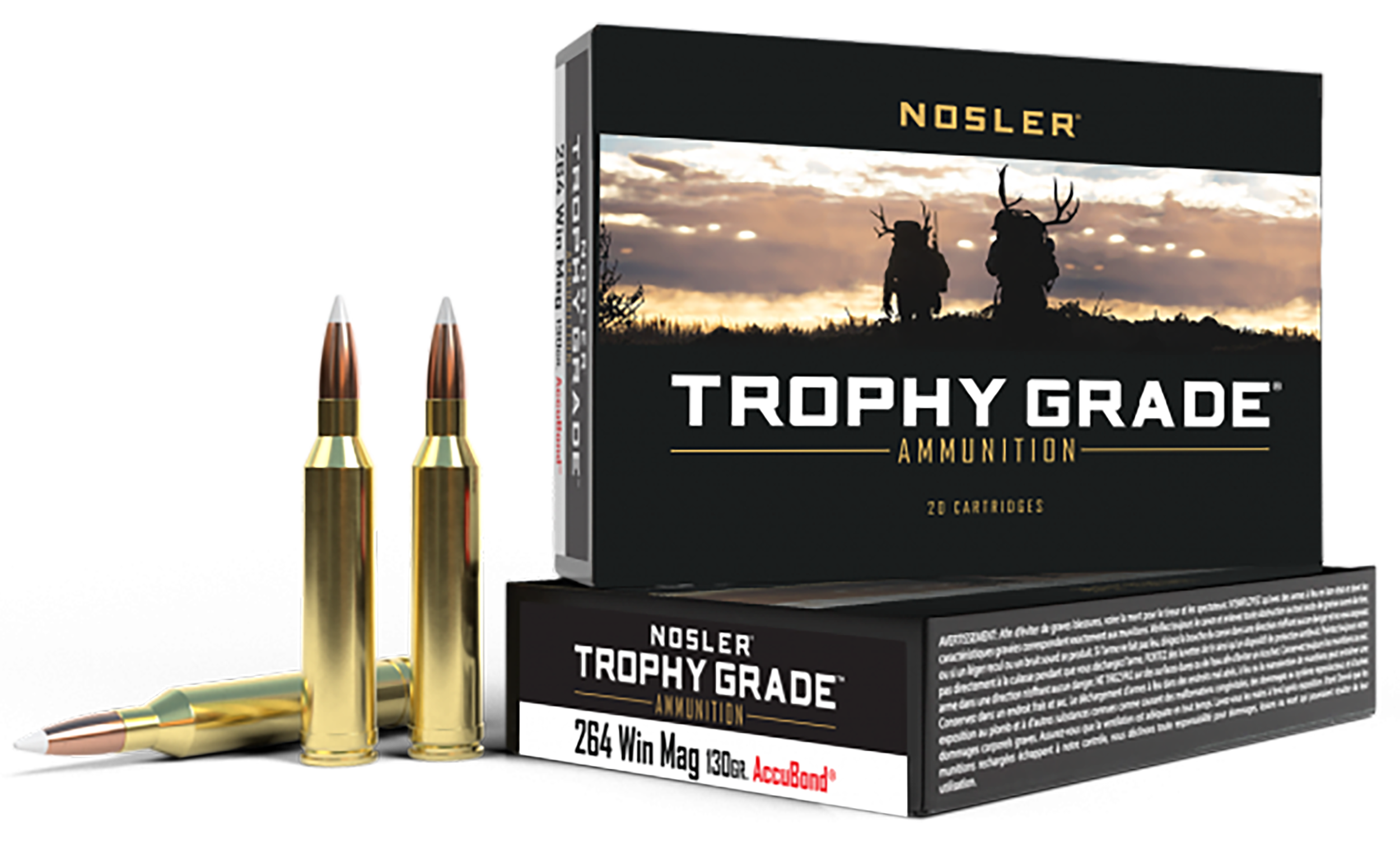 Nosler Trophy Grade Ammunition 264 Winchester Magnum 130 Grain AccuBond 20RD