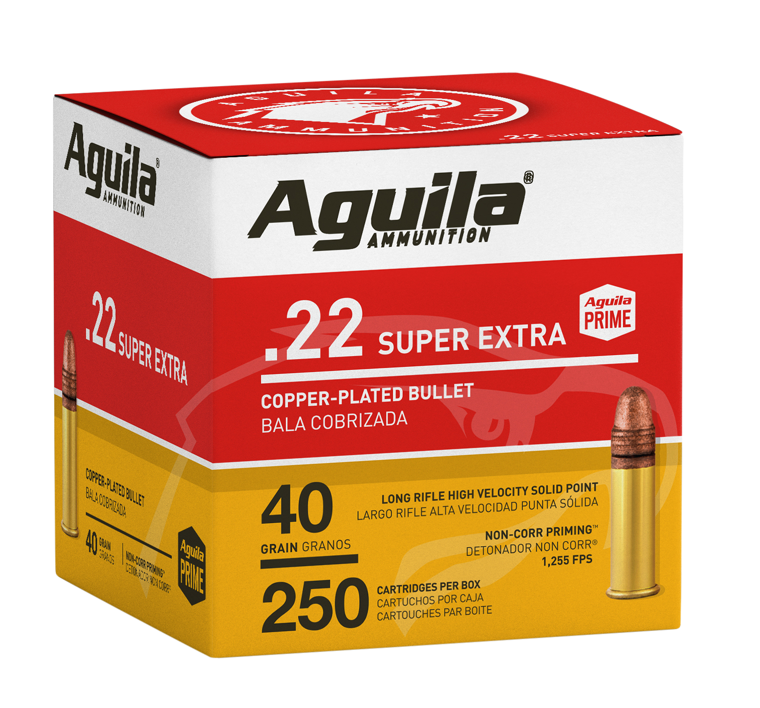 Aguila 1B221100 Super Extra Rimfire 22 LR 40 gr Copper-Plated Solid Point 250 Per Box/ 8 Cs