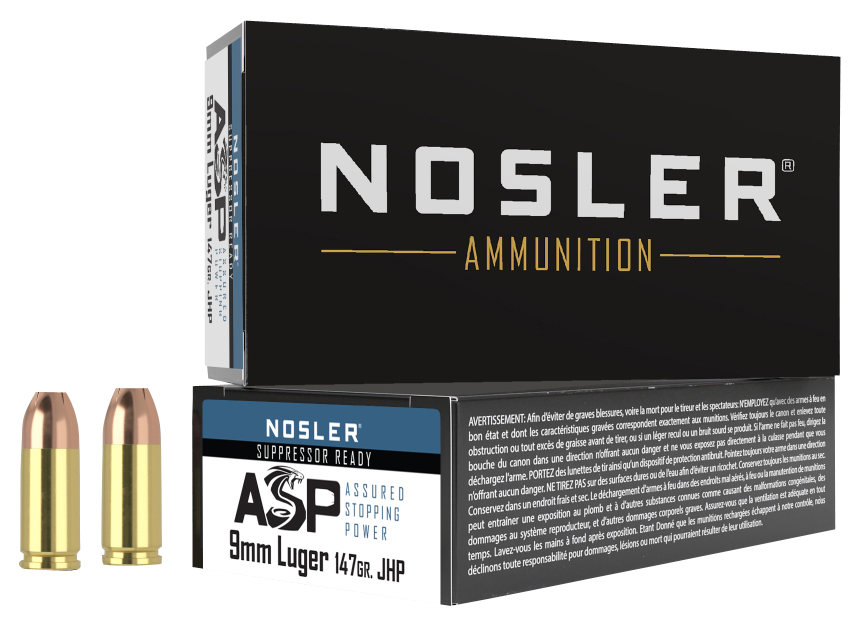 Nosler ASP Ammunition 9mm Luger 147 Grain Jacketed Hollow Point