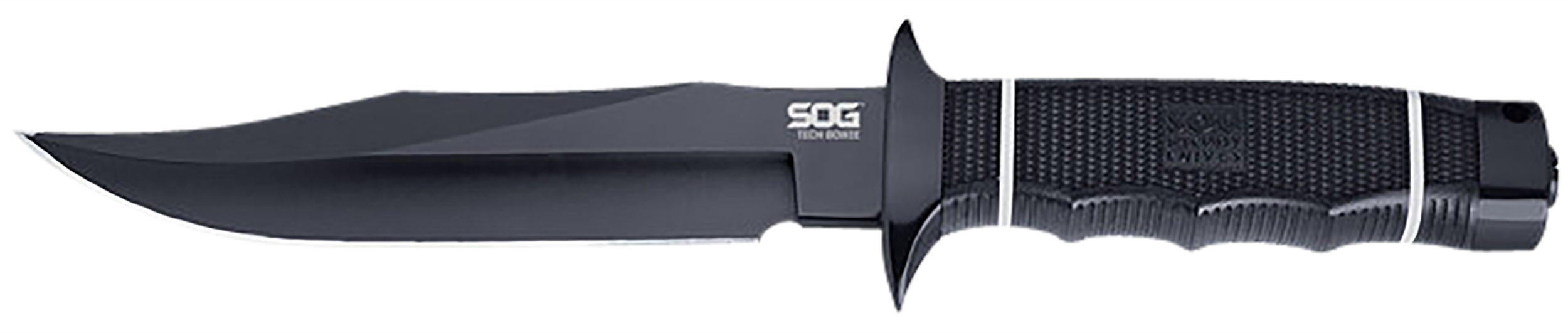 S.O.G SOGS10BK Tech Bowie6.40" Fixed Plain Clip Point Black Hardcased TiNi AUS8 SS Blade/ Black w/ White "SOG" Logo Kraton Handle