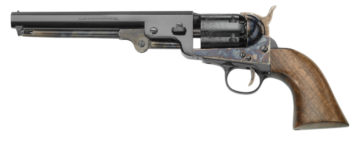 Pietta PF51CH36712 1851 Navy London 36 Cal 6 Shot 7.37" Blued Octagonal Steel Barrel & Cylinder, Color Case Hardened Frame, Walnut Grip