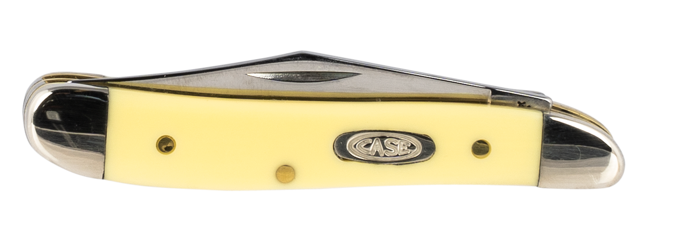 Case 00030 Peanut2.10"/1.53" Folding Clip/Pen Plain Tumble Polish Chrome Vanadium Blade/Smooth Yellow Synthetic Handle