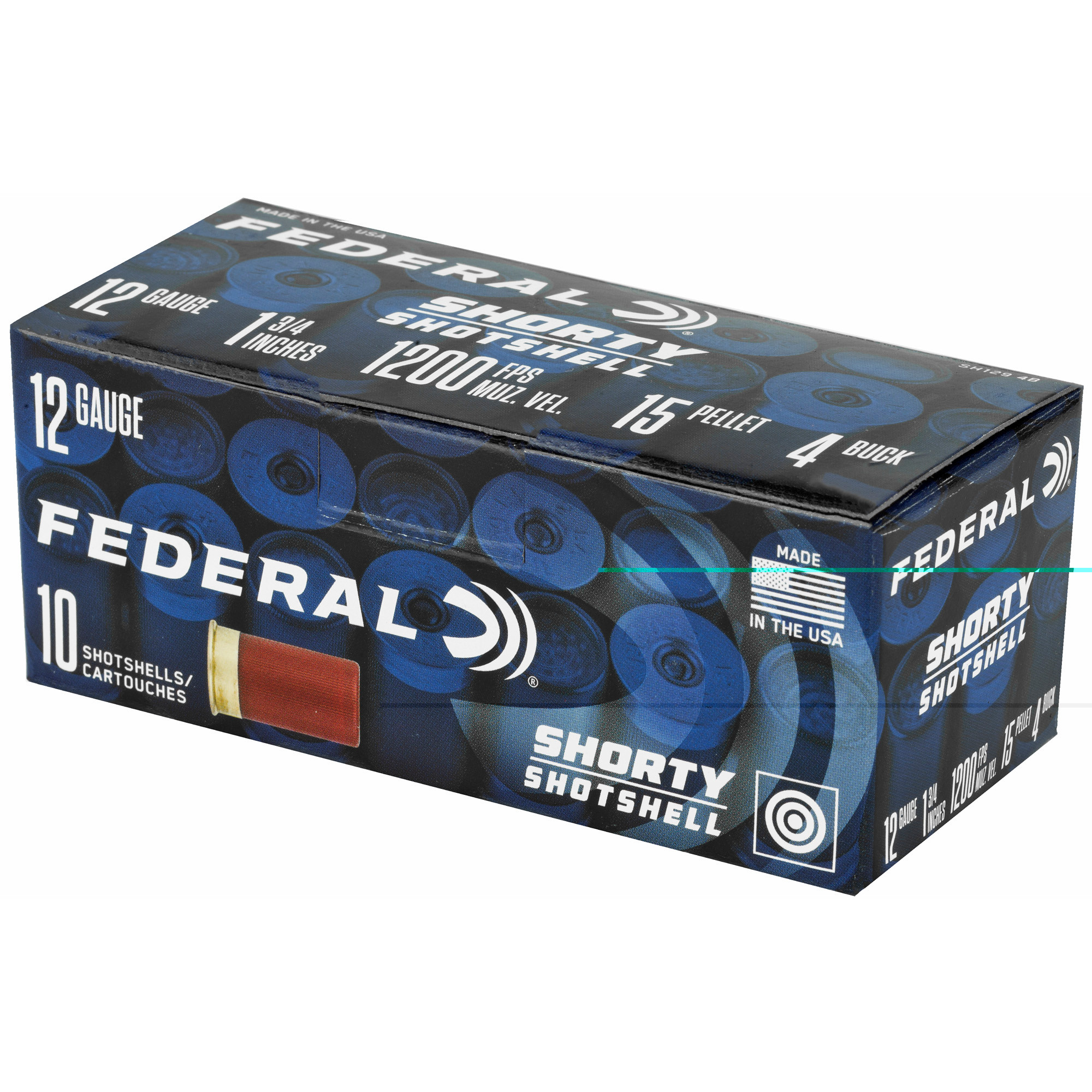 Federal Shorty Shotshell Ammunition 12 Gauge 1-3/4" #4 Buckshot 15 Pellets Box of 10