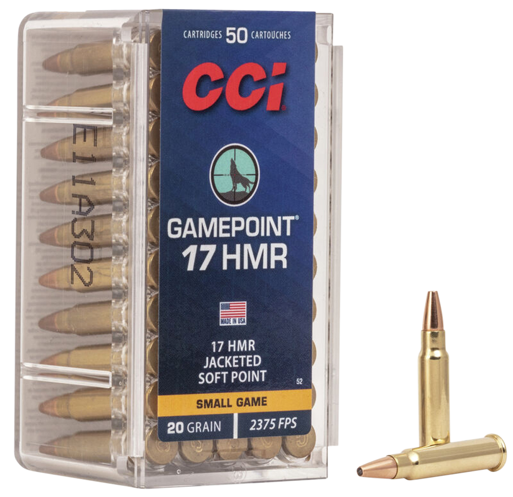 CCI GamePoint Ammunition 17 Hornady Magnum Rimfire (HMR) 20 Grain Jacketed Spire Point Box of 50