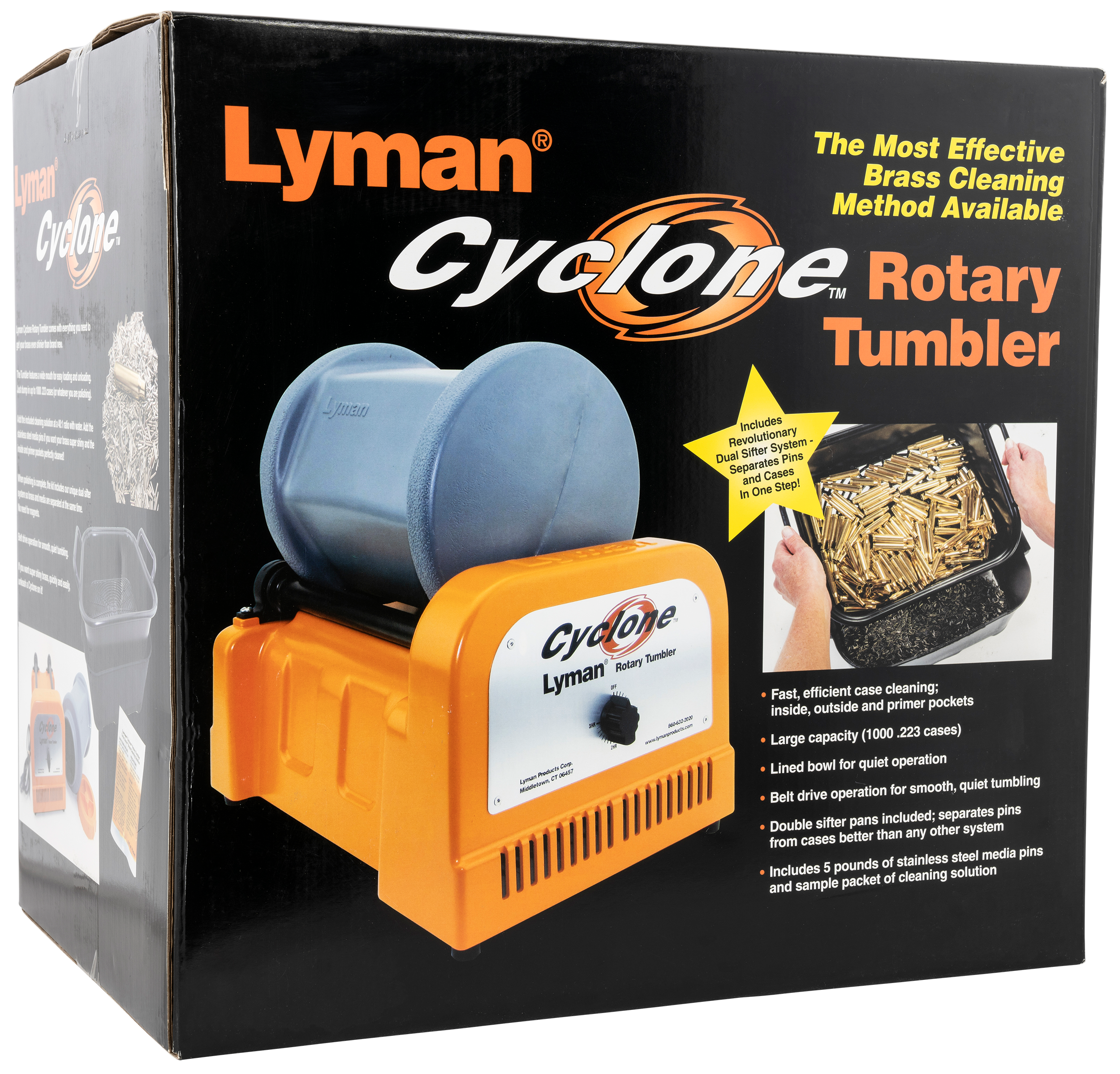 Lyman 7631550 Cyclone Rotary Tumbler Orange/Blue Multi-Caliber 1000 Cases 10 lbs