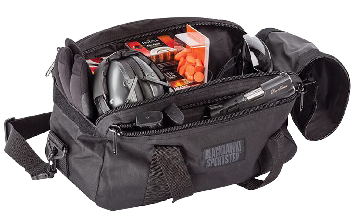Blackhawk 74RB02BK Sportster Pistol Range Bag Black 600D Polyester with 2 Pistol Rugs, STRIKE Webbing, Foam Padding & Self-Healing Zippers 16" L x 9" W x 8" D Interior Dimensions