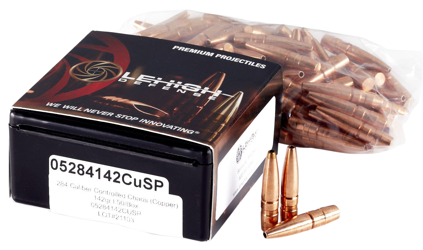 Lehigh Defense Controlled Chaos Bullets 284 Caliber, 7mm (284 Diameter) 142 Grain Fracturing Copper Hollow Point Boat Tail Lead-Free