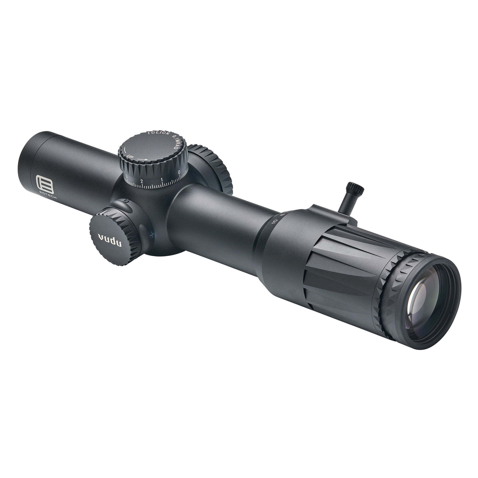 EoTech VDU110FFLE5 Vudu FFP Black Hardcoat Anodized 1-10x 28mm 34mm Tube Illuminated Red LE-5 MRAD Reticle Features Throw Lever