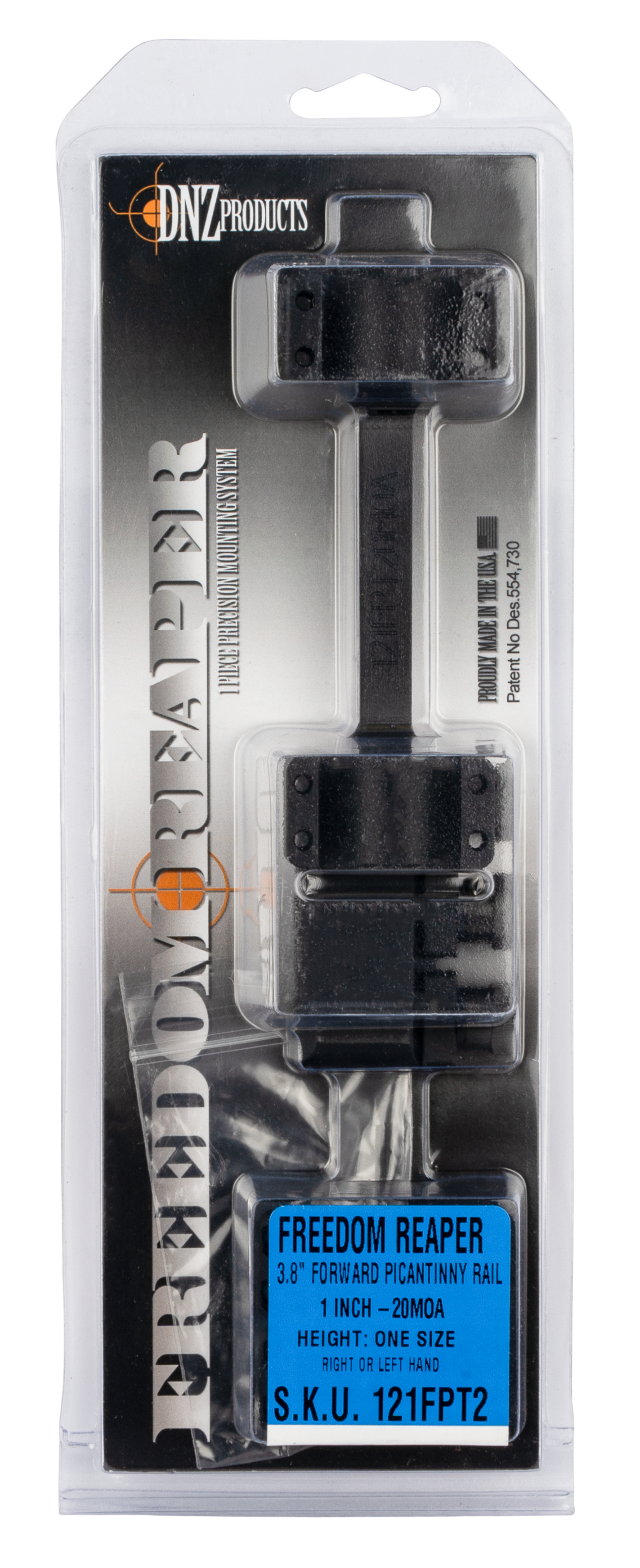 DNZ Freedom Reaper Forward Picantinny Rail 1" Scopemount Black, Normal, 20 MOA