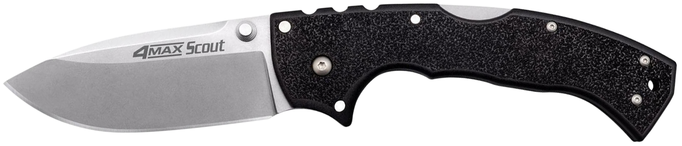 Cold Steel CS62RQ 4-Max Scout 4" Folding Plain Stone Washed Japanese AUS-10A SS Blade/ Black Griv-Ex Handle Includes Pocket Clip