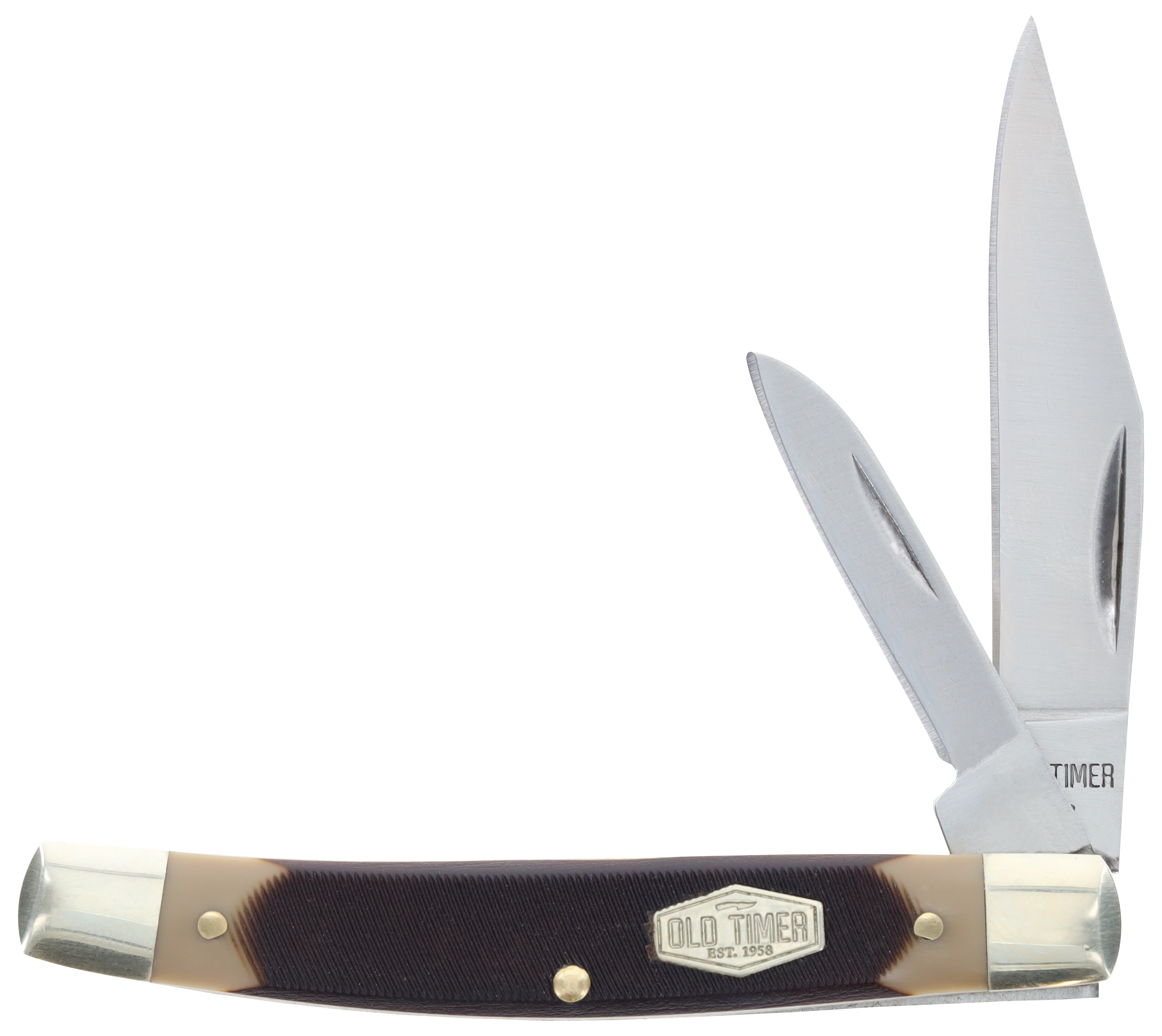 Old Timer 1179231 Middleman Jack 2.50" 1.70" Folding Clip/Sheepsfoot Plain Stainless Steel Blade Black/Tan Sawcut Bone Handle