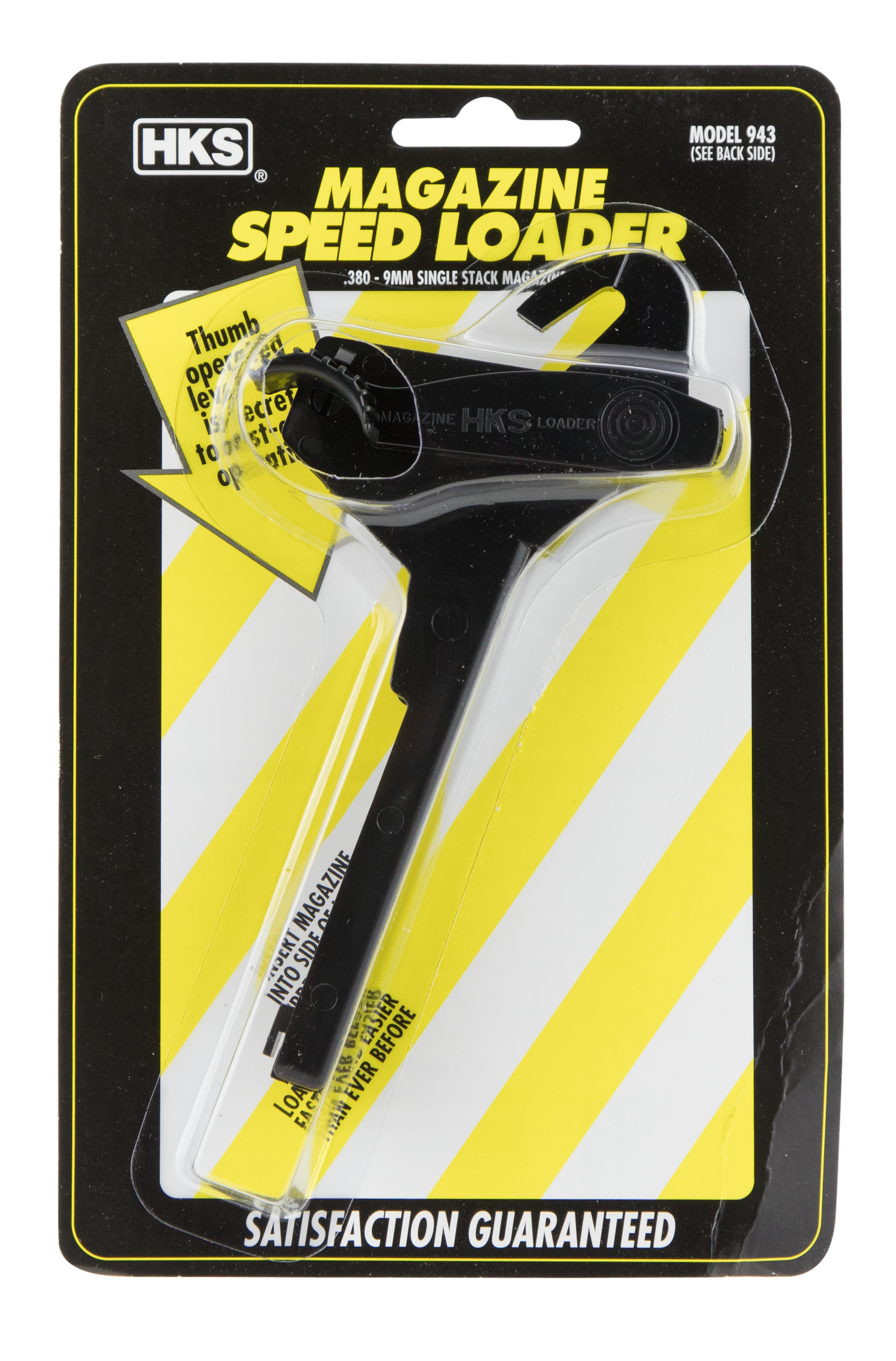 HKS 943 Single Stack Mag Loader Adjustable Style made of Plastic with Black Finish for 380 ACP Pistols