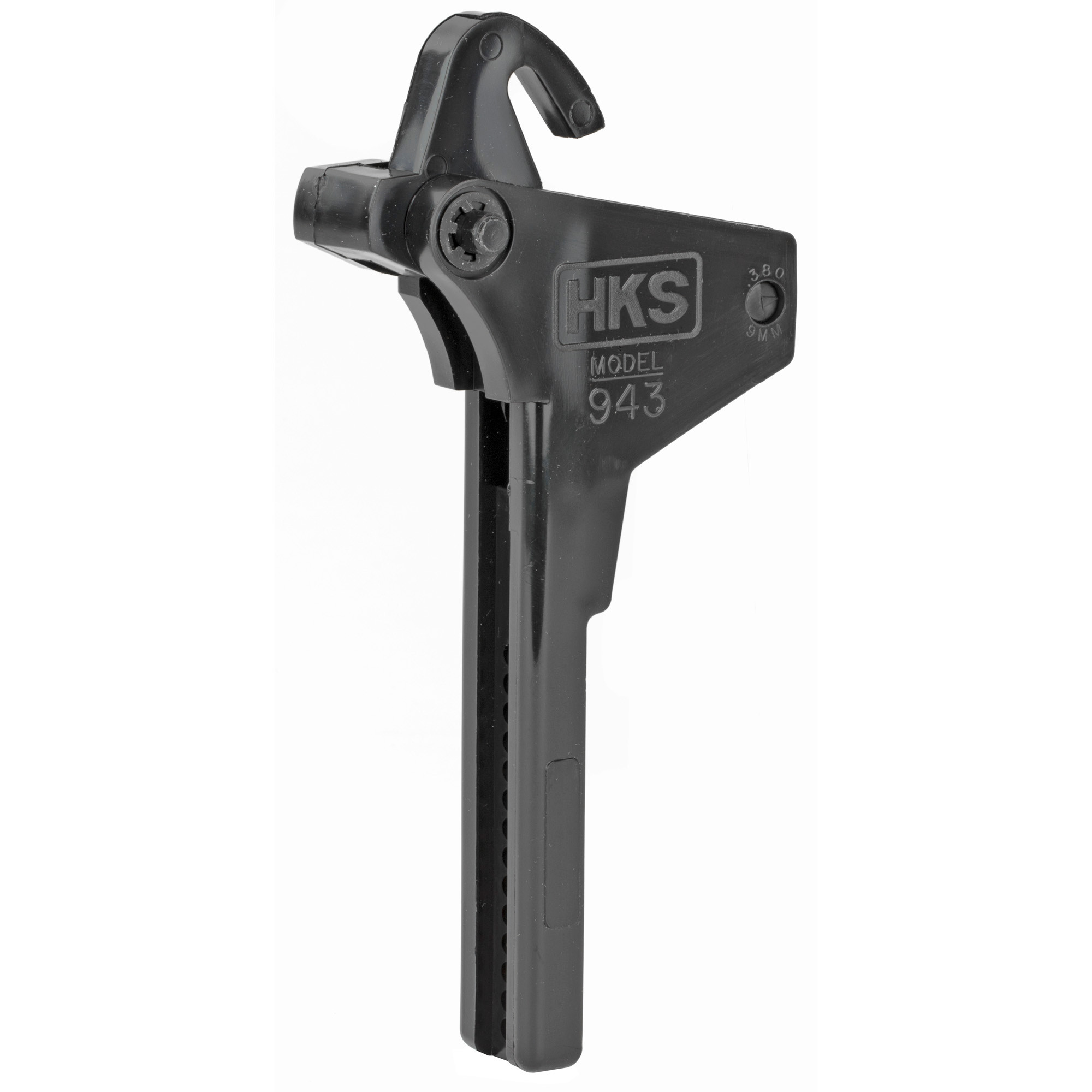HKS 943 Single Stack Mag Loader Adjustable Style made of Plastic with Black Finish for 380 ACP Pistols