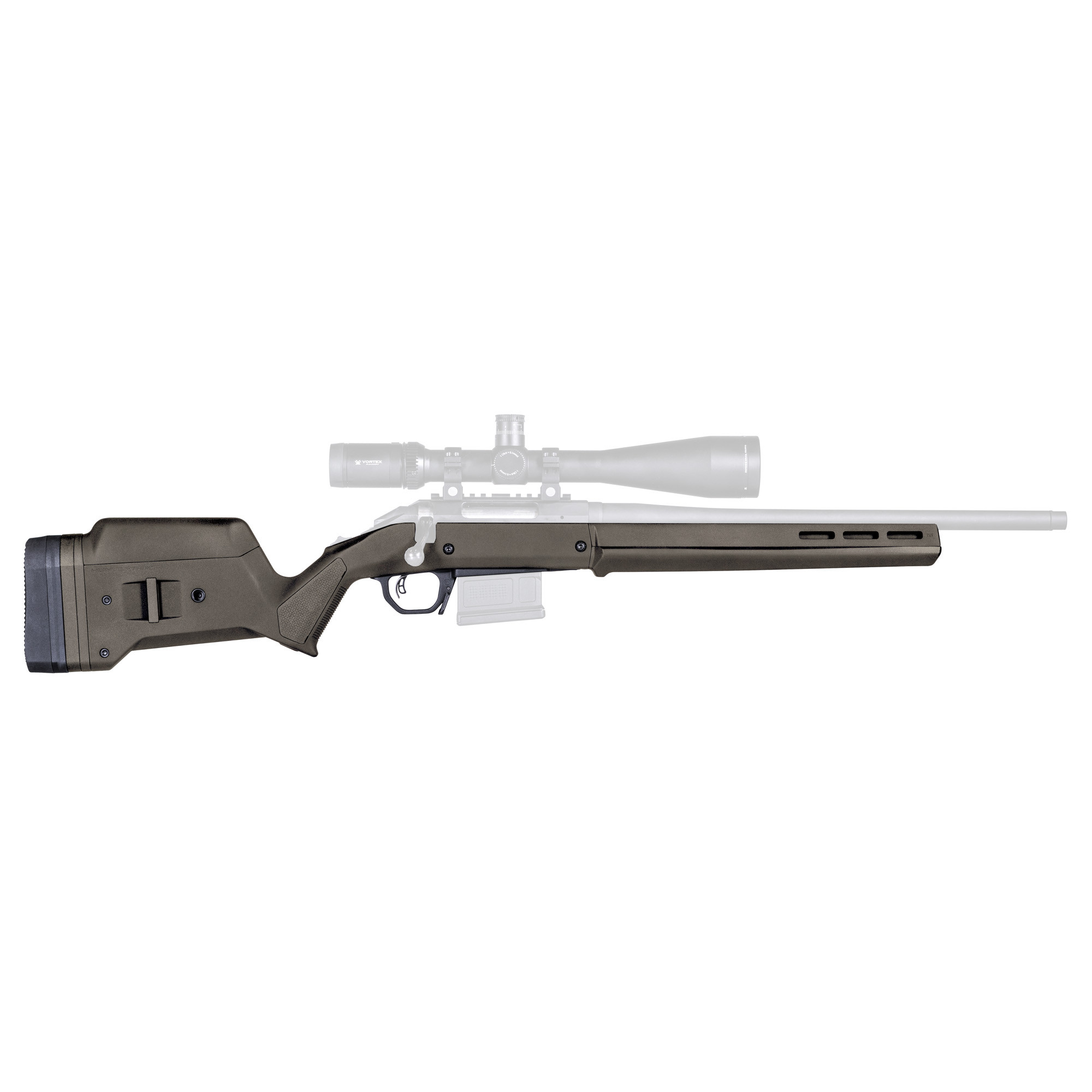 Magpul MAG1207-ODG Hunter American Stock OD Green Adjustable Synthetic Stock with Aluminum Chassis for Short Action Ruger American Right Hand Includes STANAG Mag Well